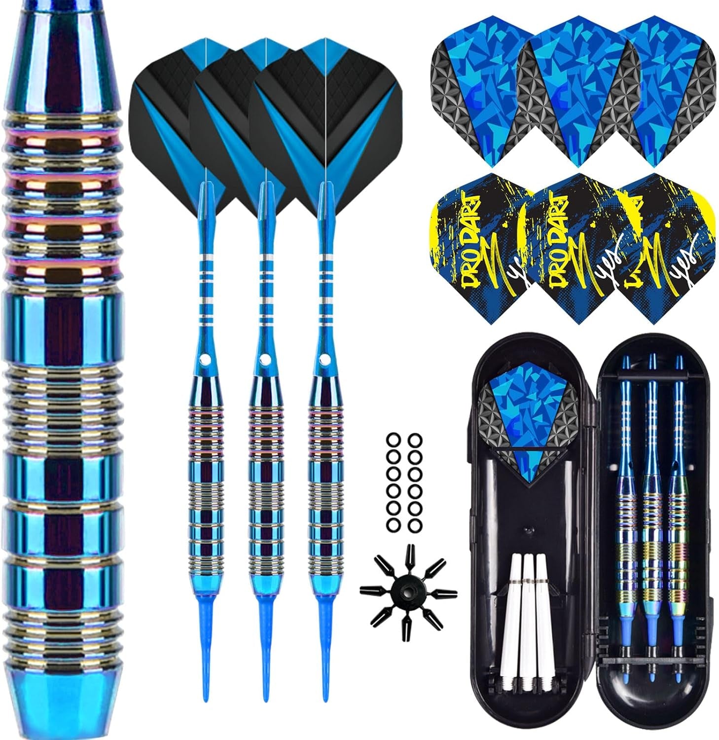 Soft Tip Darts Set 3 Aluminum Shaft Professional Darts Plastic Tip Sets 2BA Replacement Tips + Extra 3 Dart Flights 3 Replace Plastic Shafts for Electronic Dart Board