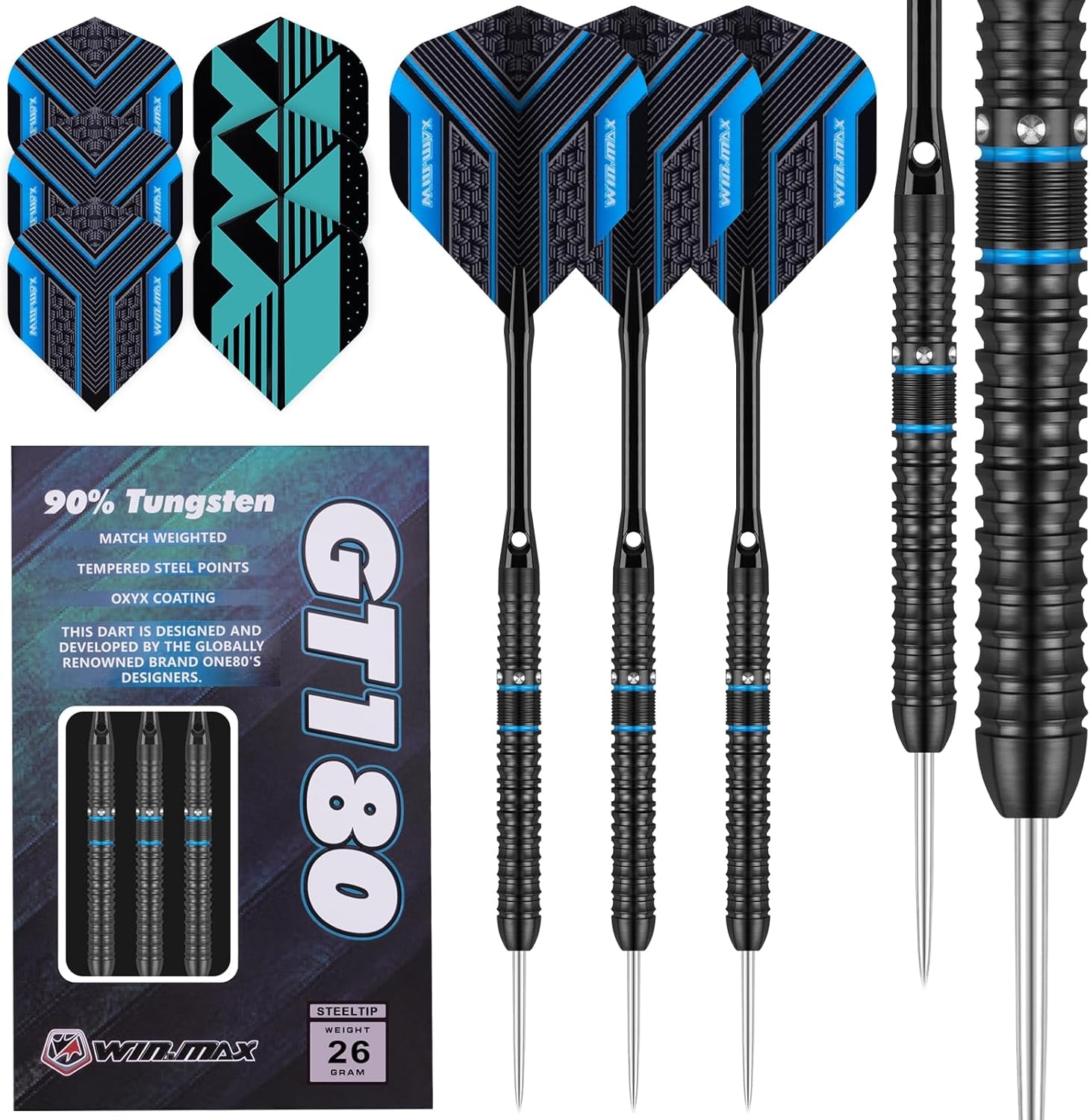 Darts Tungsten Darts Steel Tip Darts Set (20g, 22g, 23g, 24g, 26g, 28g) - 3PCS Razor Edge Darts Set Professional Darts with Accessories, Including 3 Extra Flights