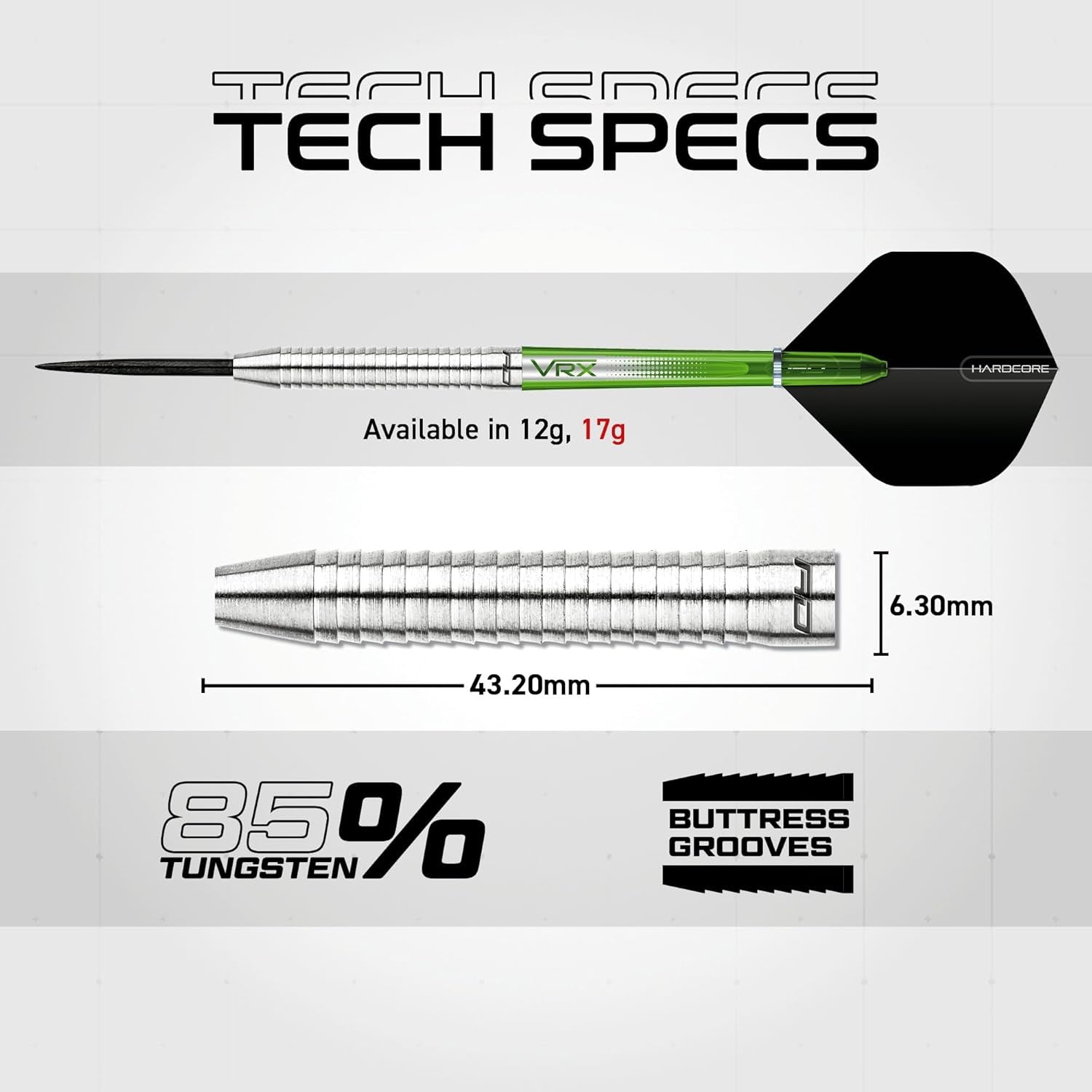 Featherlite 10g, 12g, 17g, 18g or 19g Tungsten Darts Set with Flights and Stems