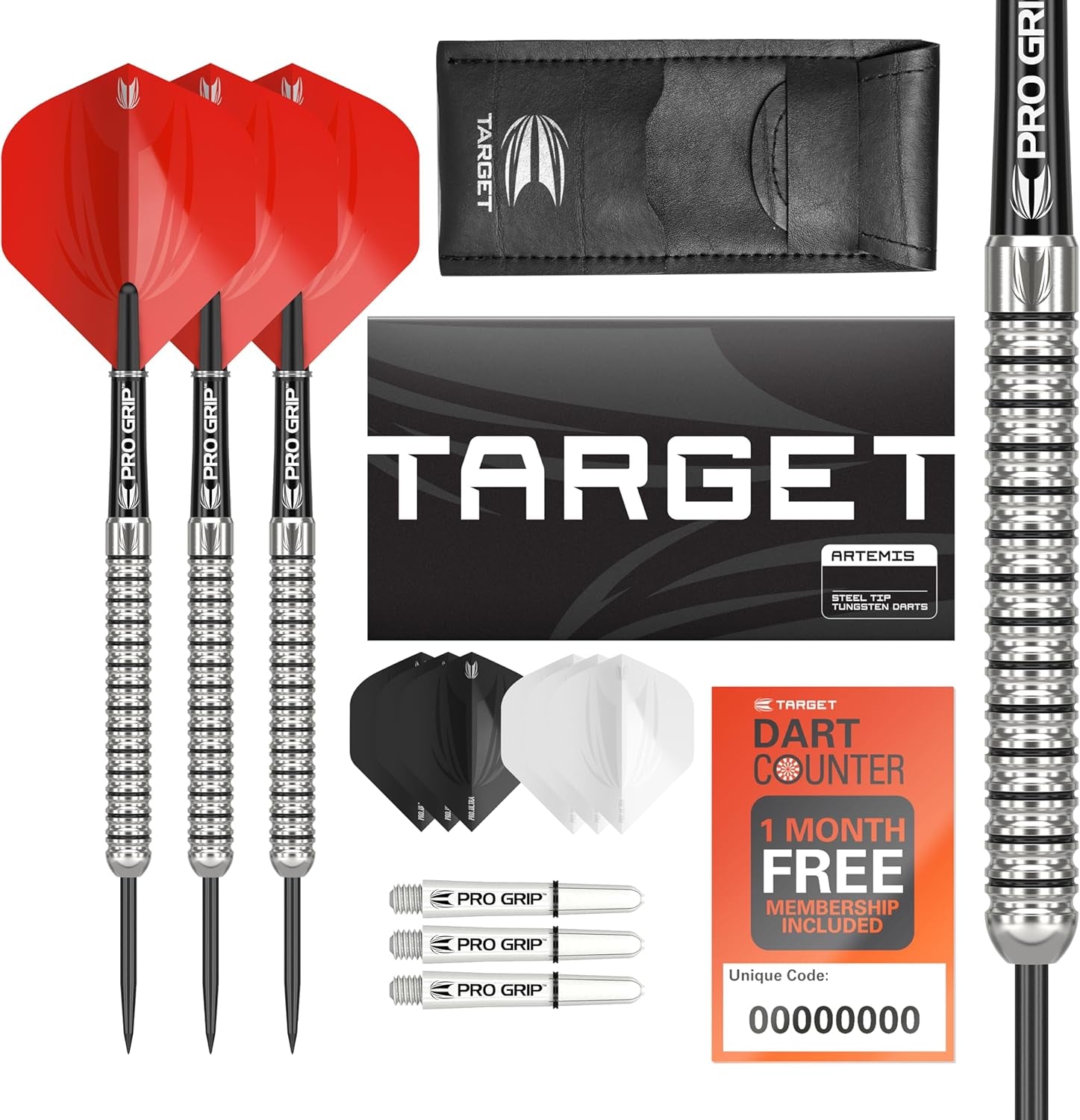 Artemis 21G/22G/23G/24G/25G/26G 80% Tungsten Steel Tip Darts Set | 6 Pro Grip Shafts | 9 Pro Ultra Flights | Dart Wallet Bundle