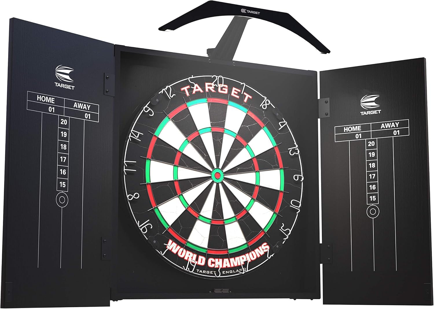Arc Dartboard Lighting System Home Cabinet Set - Includes World Champions Dartboard and 2 Sets of Darts, Black