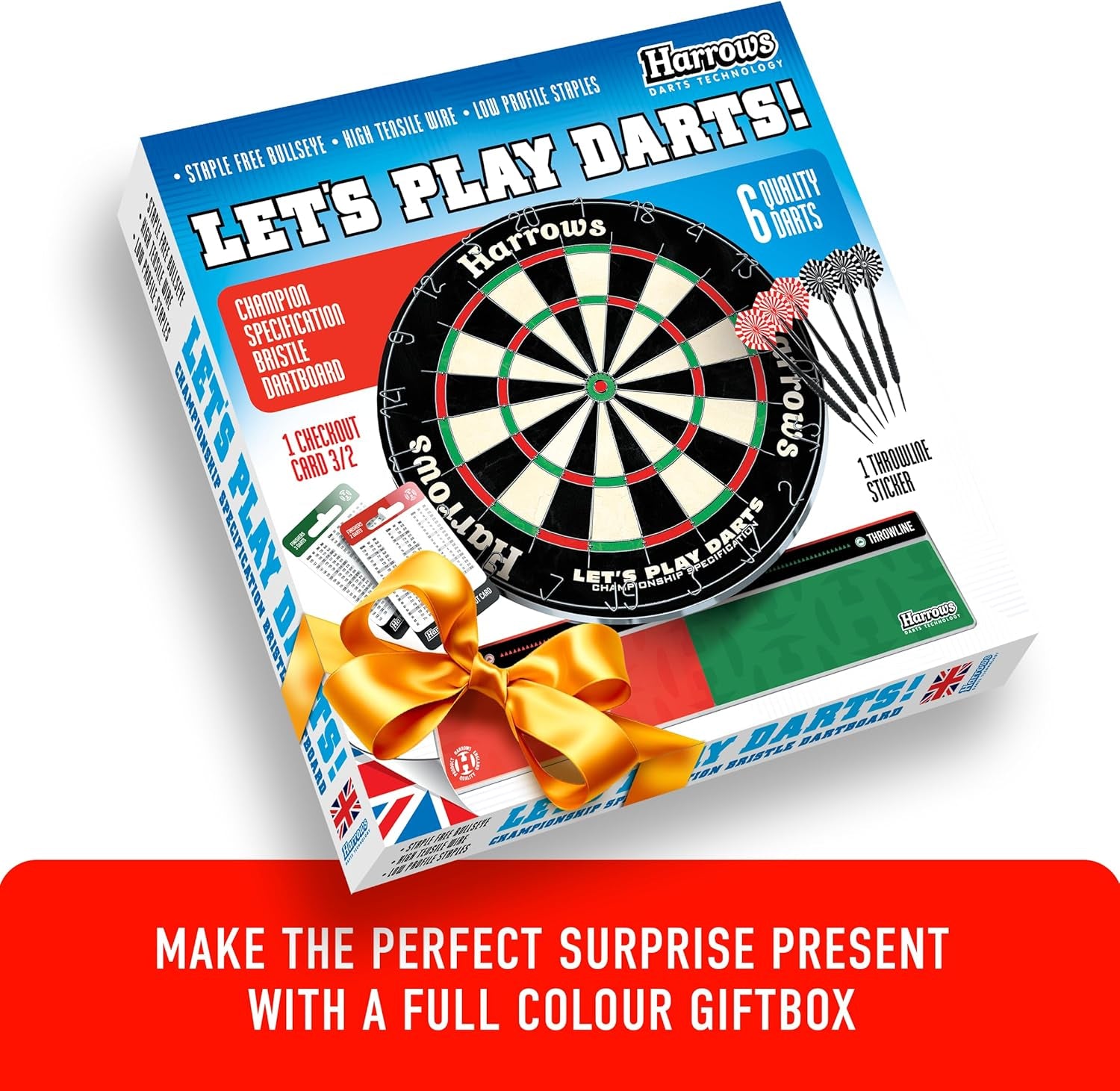 Dart Board Let’s Play Set, Dartboard Official Size I Darts Board with 6 Darts I Compatible with Dart Board Stand, Dart Board Lighting, Dartboard Cabinet I 6 Darts Set with Board