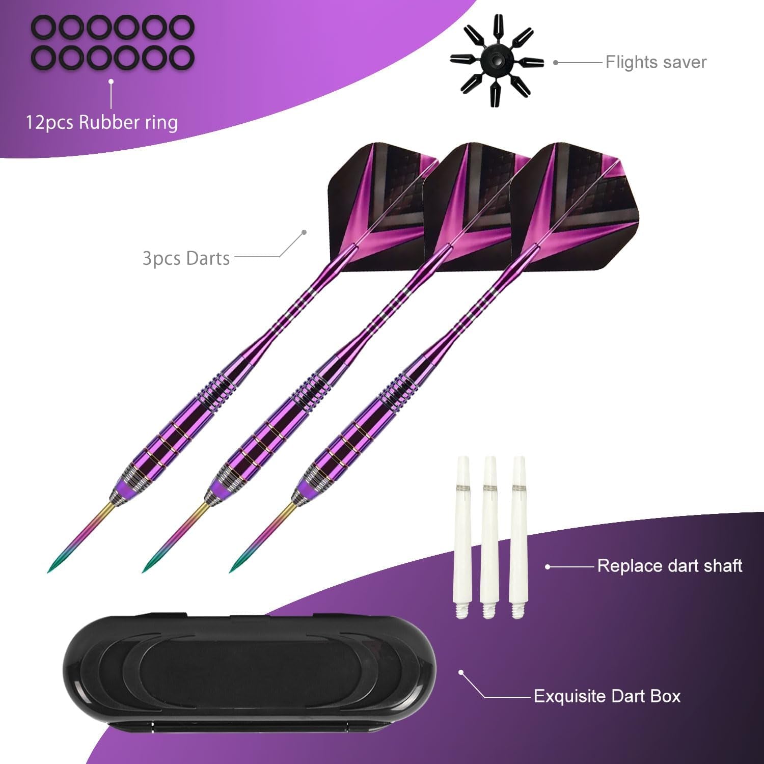 Darts Metal Tip Set 3 Aluminum Shaft Metal Dart Set Professional Darts Plastic Tip Sets + Extra 3 Dart Flights 3 Replace Plastic Shafts Beginner or Professional Darts