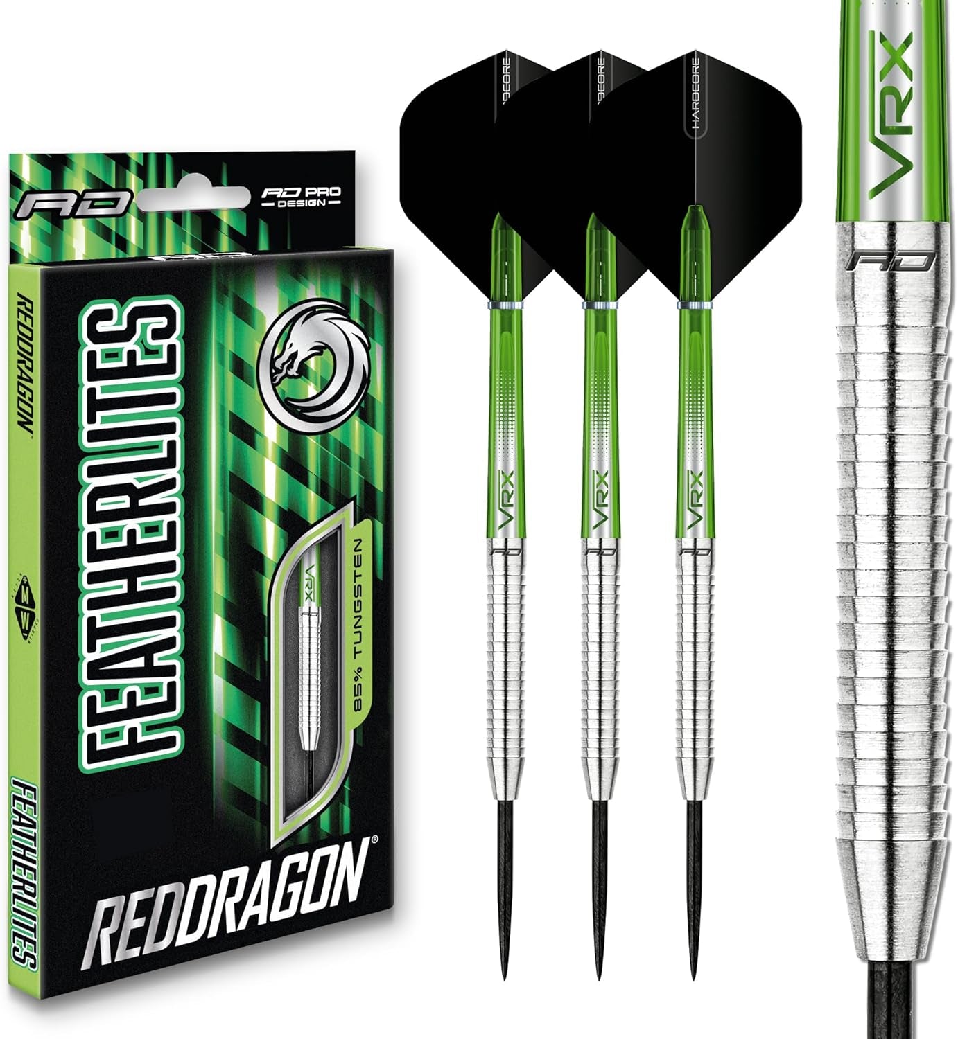 Featherlite 10g, 12g, 17g, 18g or 19g Tungsten Darts Set with Flights and Stems