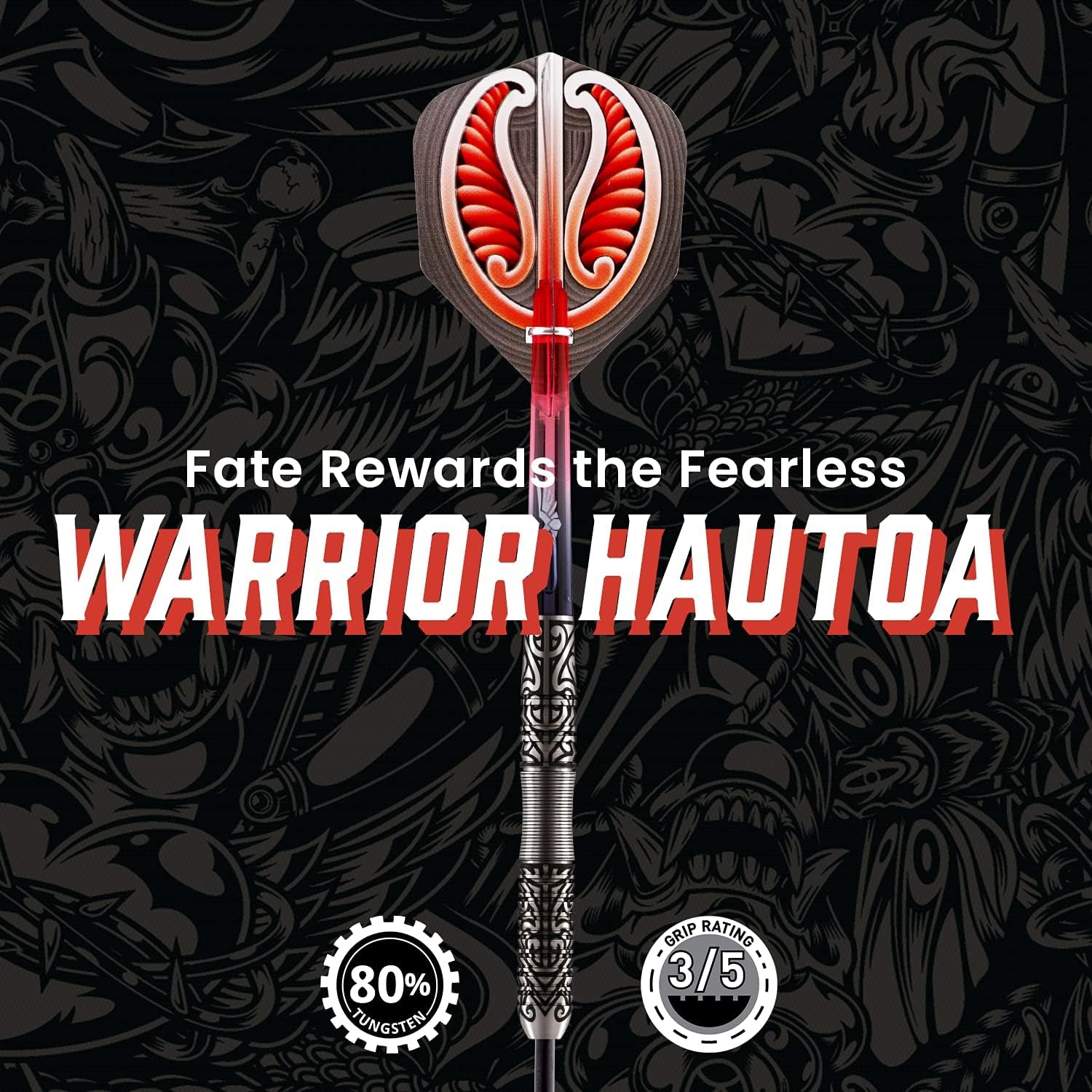 Darts Warrior Hautoa Steel Tip Dart Set-Centre Weighted 80% Tungsten Barrels