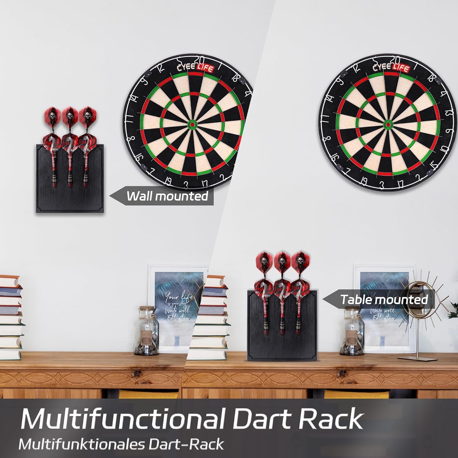 Wall Mounted Darts Holder/Stand,Dart Case Displays 6 Set of Steel/Soft Tip Darts,Compatible with All Sisal & Electronic Dartboards, Surrounds & Cabinets
