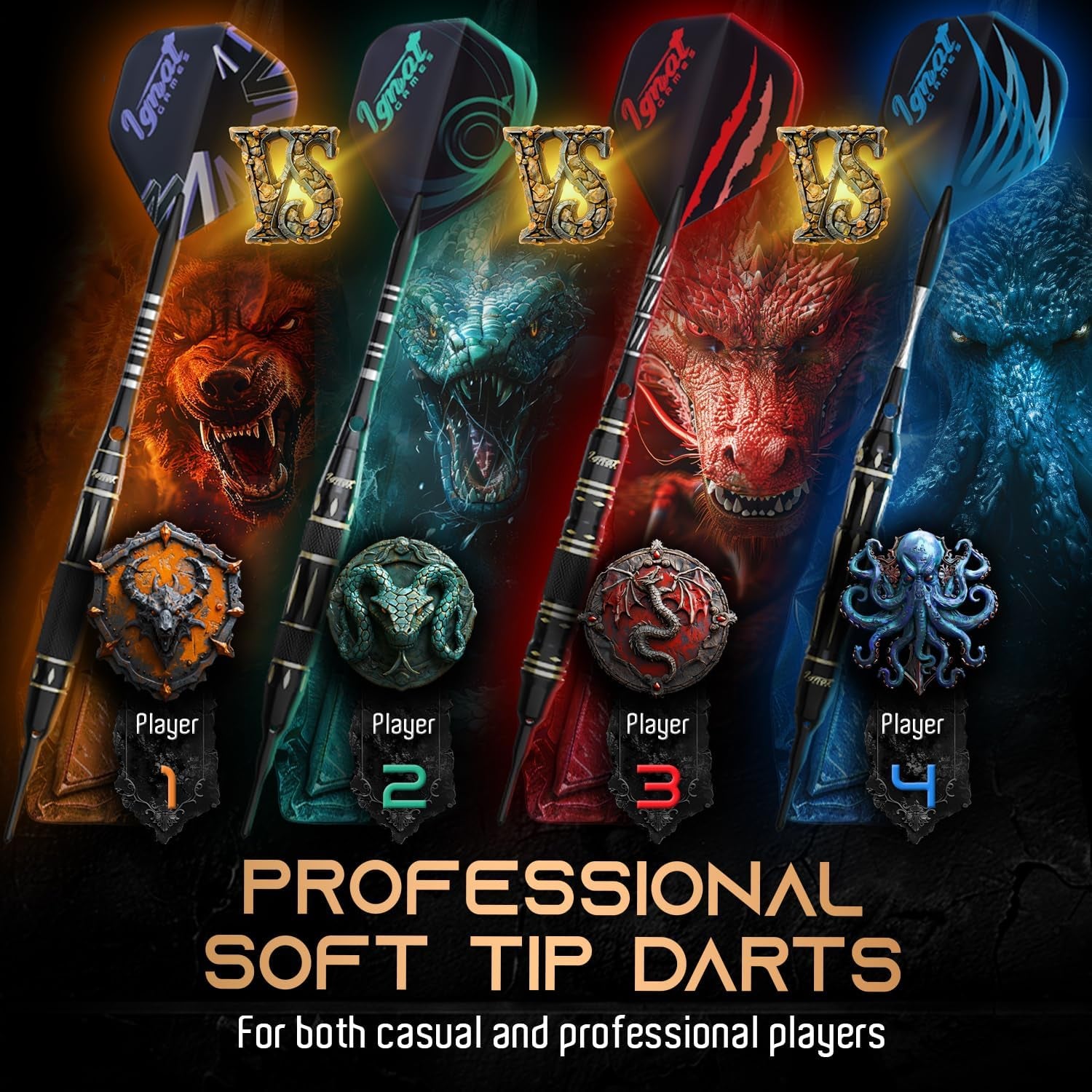 Plastic Dart Tip Sets - Soft Tip Darts for Electronic Dartboards with Aluminium Shafts, 100 Dart Tips and 16 Flights (16 g Hound of Hades)