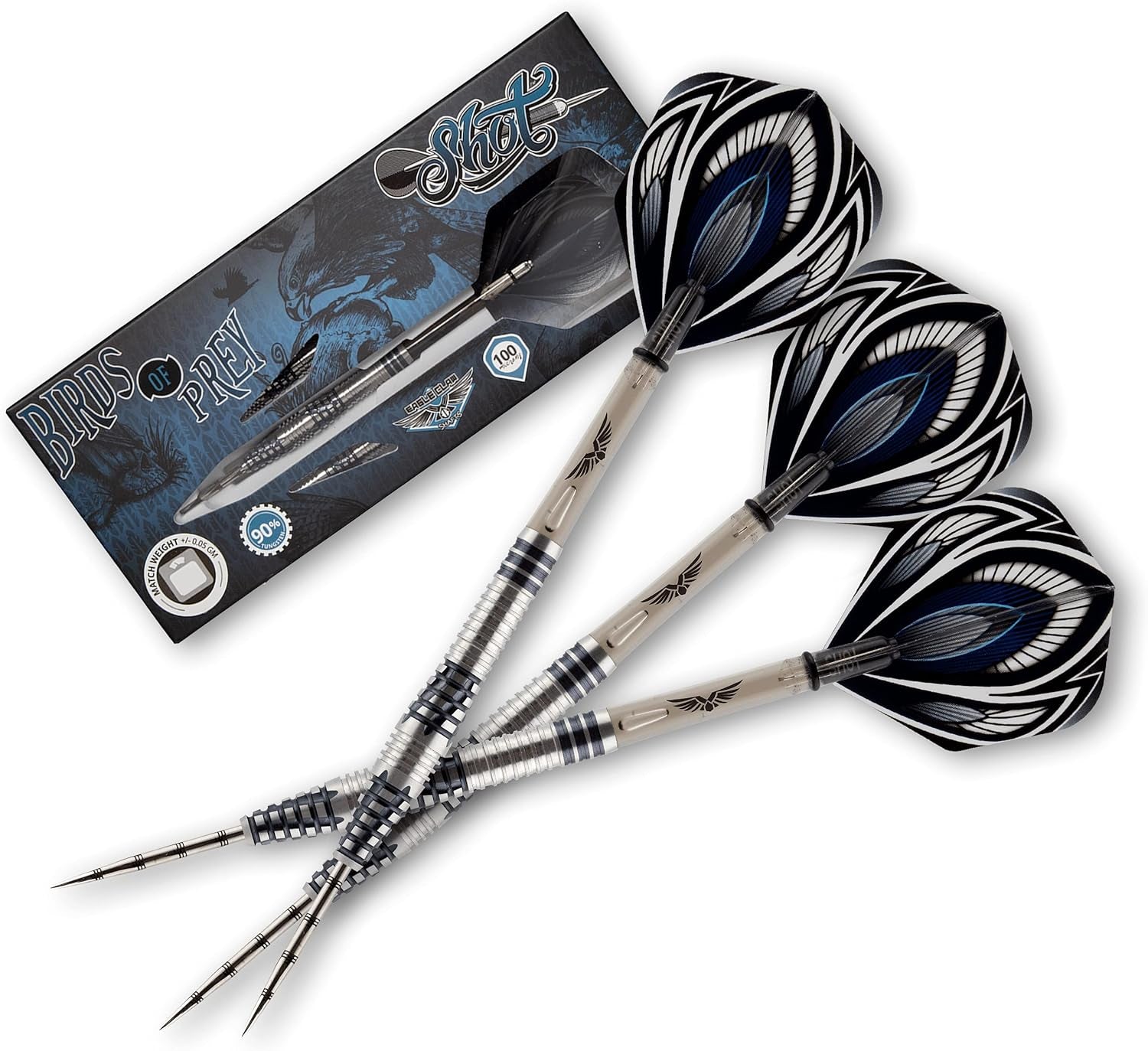 Darts Birds of Prey Falcon-Steel Tip Dart Set-Front Weighted-90% Tungsten Barrels