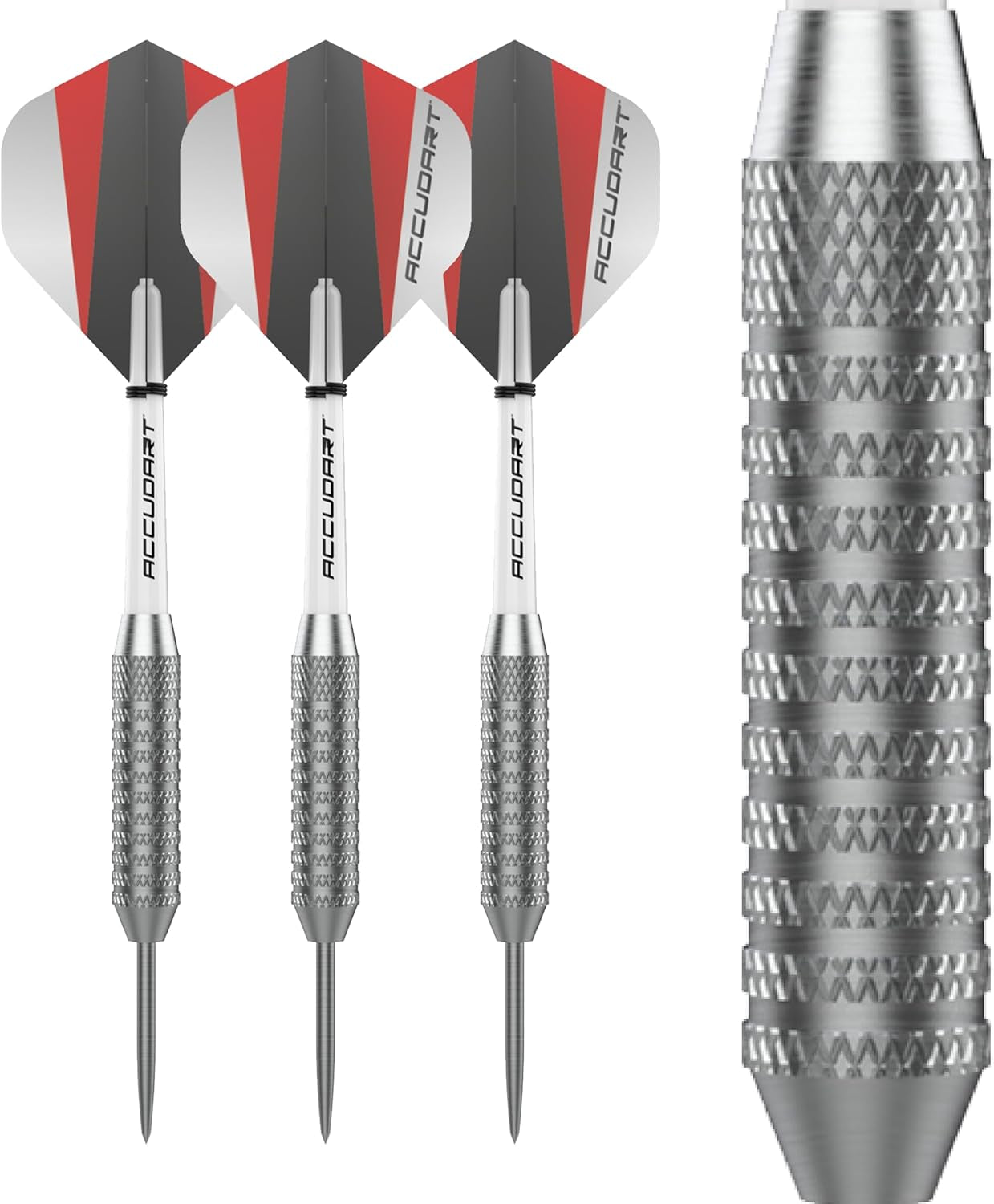 Steel Tip Dart Set 1.0 - Nickel Plated Steel Barrel - Knurled Patterned Grip - Polycarbonate Shafts - Standard Shape Flights