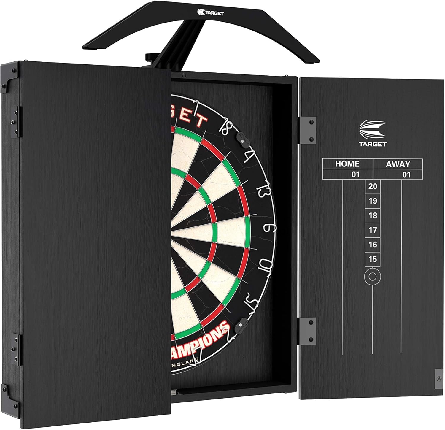 Arc Dartboard Lighting System Home Cabinet Set - Includes World Champions Dartboard and 2 Sets of Darts, Black