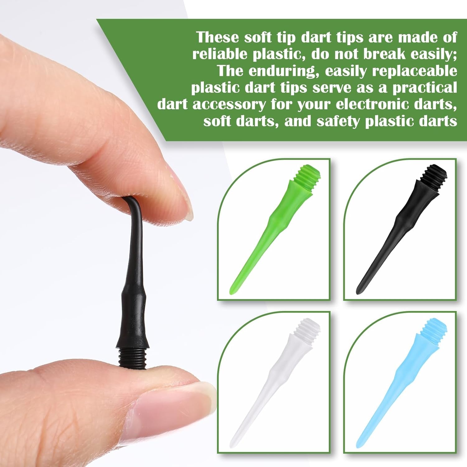 200 Pack 2BA Thread Soft Tip Dart Points Plastic Replacement Dart Tips Soft Tip Dart Tips Dart Accessories for Tip Darts