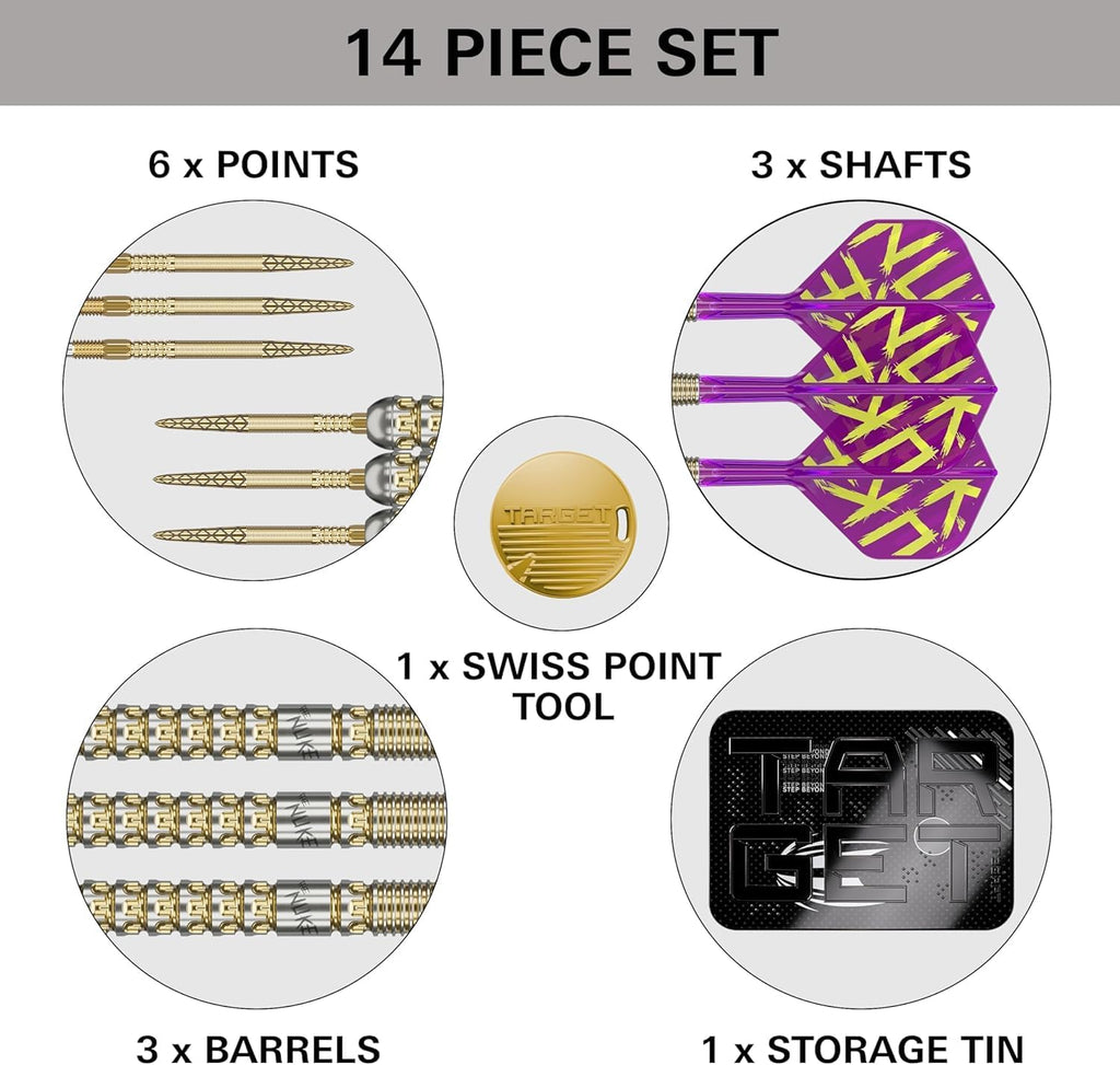 Luke Littler Gen 1 Prodigy Steel Tip Swiss Point Darts, 90% Tungsten Darts, 22G/23G/24G | Generation 1 Gold Steel Tip Darts, G1 Player Edition Swiss Points Dart Sets, Flights and Shafts