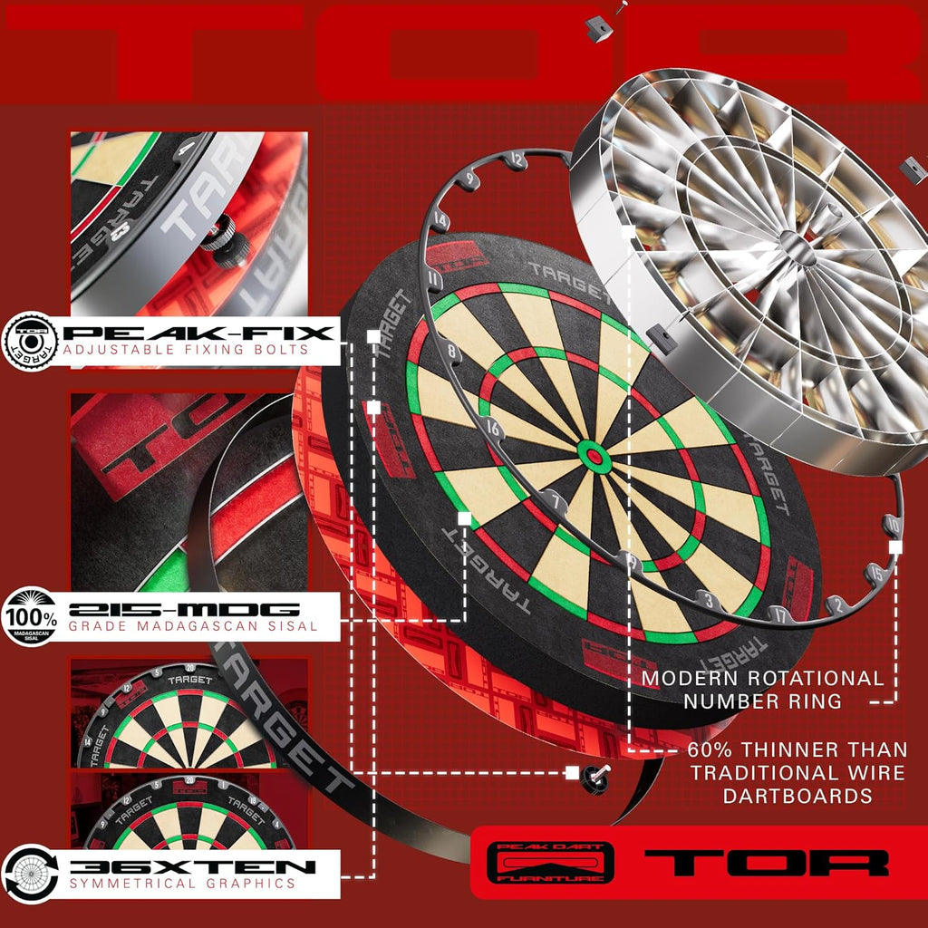 TOR Dartboard, Steel Tip Dart Board | Competition Standard Steel Tip Dartboards with Fixing Kit, Modern Rotational Number Ring, Premium Madagascan Sisal, Stainless Steel Thin Wire System