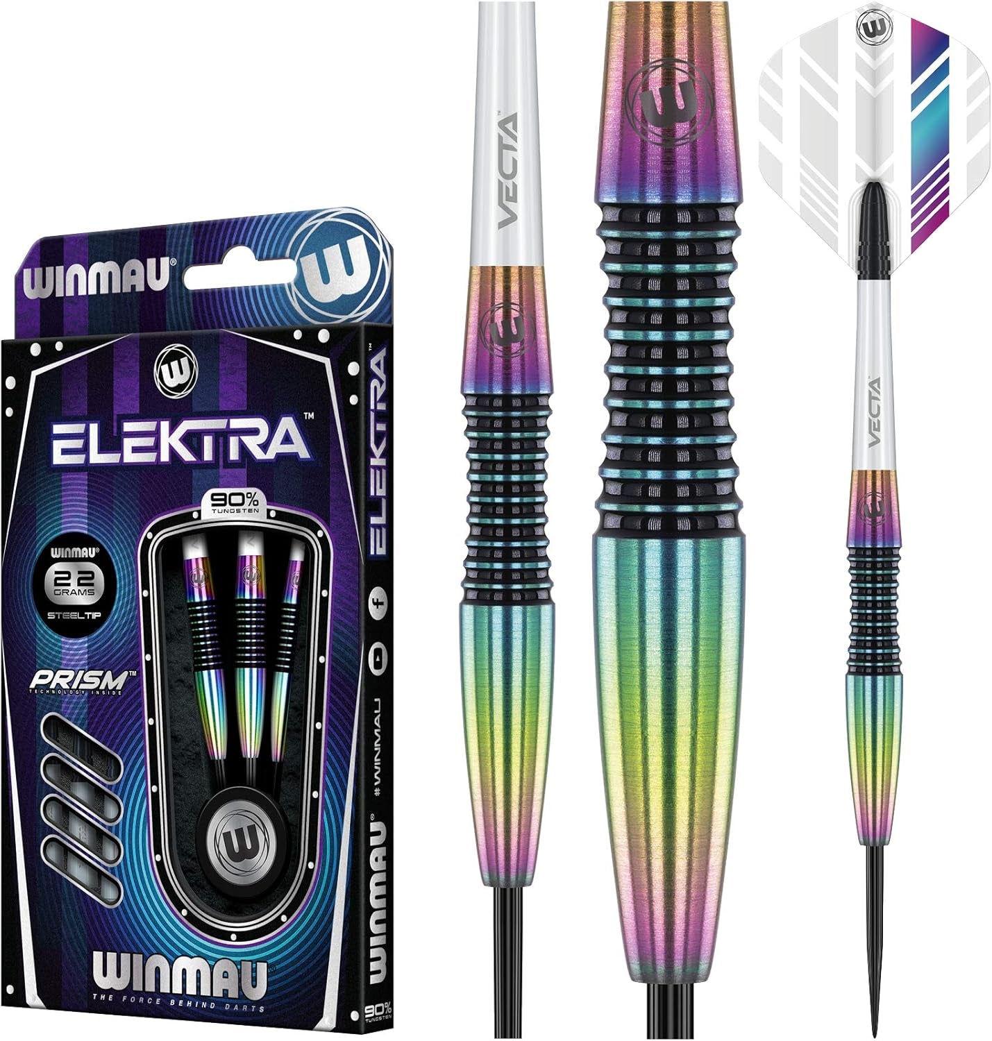 Elektra 90% Tungsten Darts with Prism Flights and Vecta Shafts (Stems) 22g-24g-26g weights available - Urban Grip - Match Weighed - Streamline Torpedo Profile