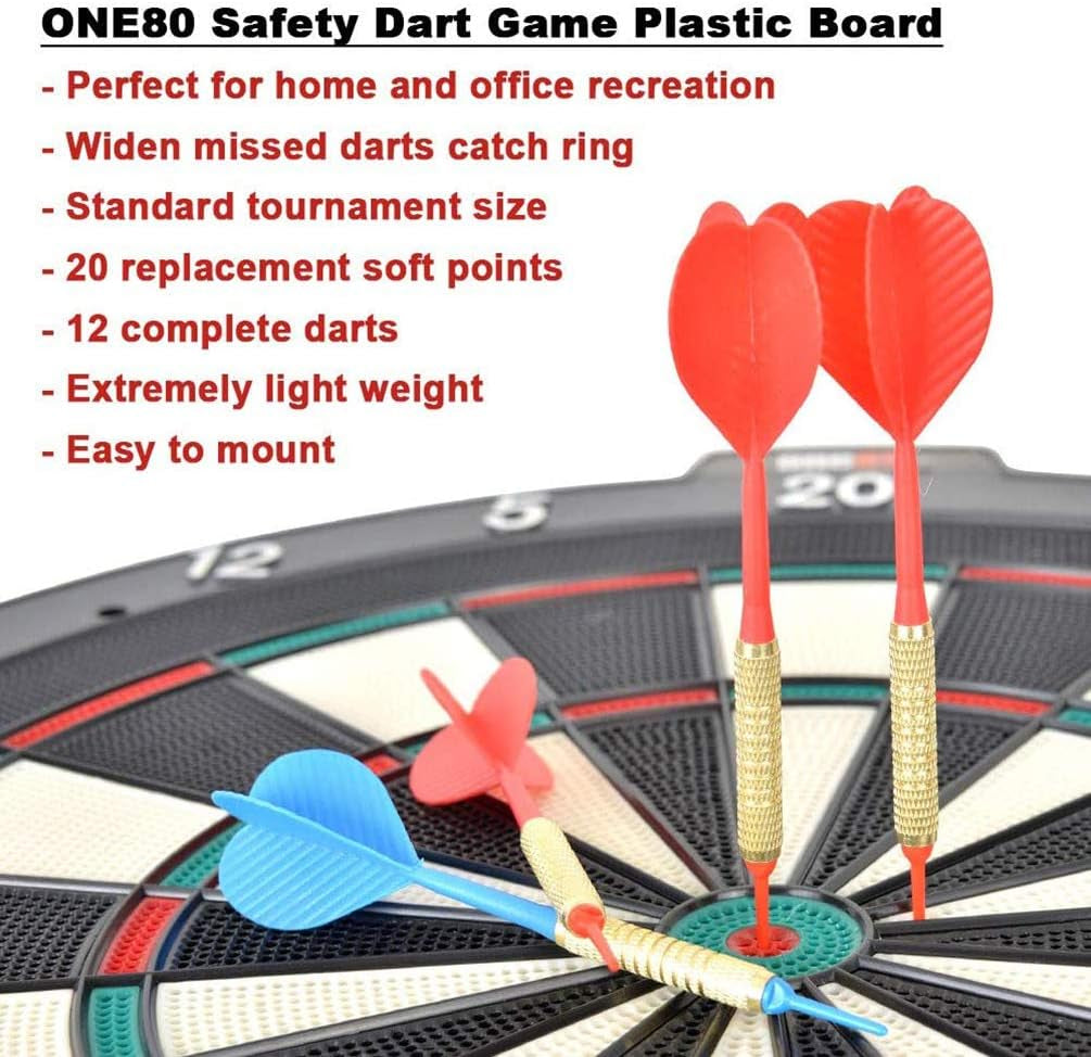Soft tip Dartboard – 18” Safety Plastic Board with 12 Soft tip Darts and Extra 20 Soft Tips, mounting Kits Also Included