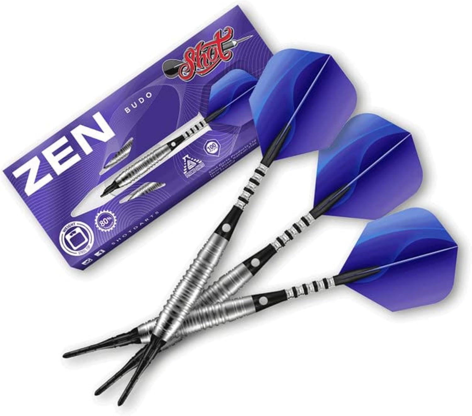 Darts Zen Budo 80% Tungsten Pro Throwing Darts Soft Tip Set, Professional - Made in New Zealand - Designed Dart Flights - Plastic Tip Bar Darts