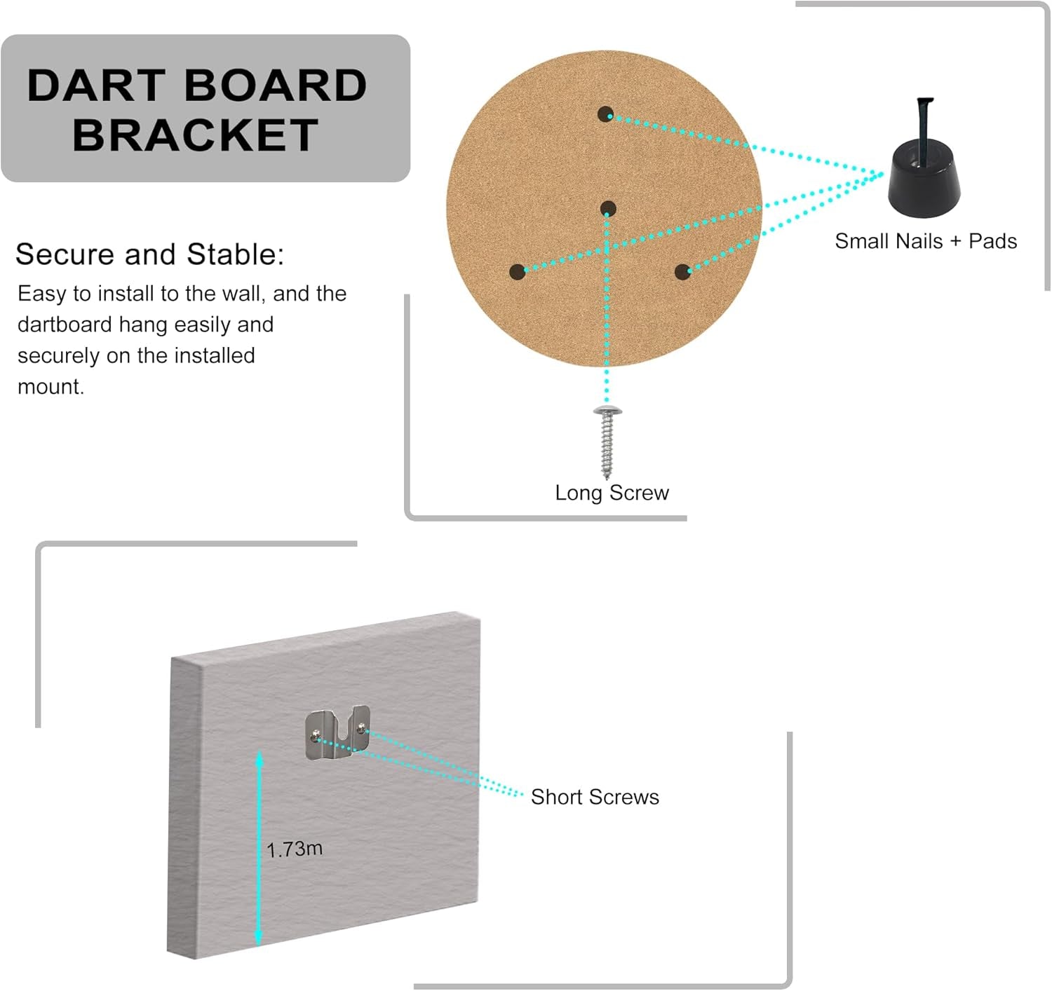Portable Dartboard Mounting Bracket Kit, Includes Screws, Nails and Stabilisers Dart Board Hanging Kit Dart Board Hardware Wall Bracket for Hanging Dartboard