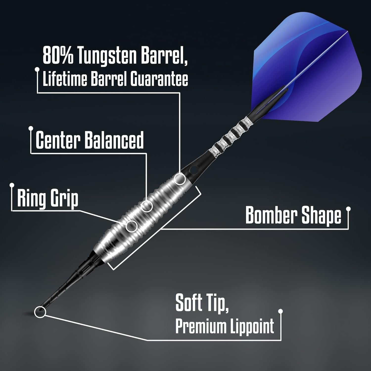 Darts Zen Budo 80% Tungsten Pro Throwing Darts Soft Tip Set, Professional - Made in New Zealand - Designed Dart Flights - Plastic Tip Bar Darts