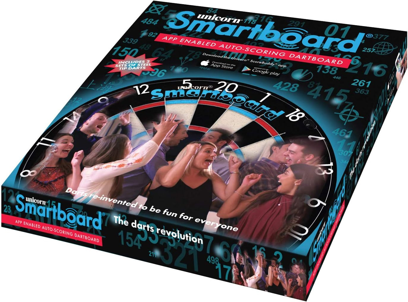 Electronic Dartboard | Smartboard | Traditional Sisal Bristle | Connects to Bluetooth Scorebuddy App | includes 6 Steel Tip Darts