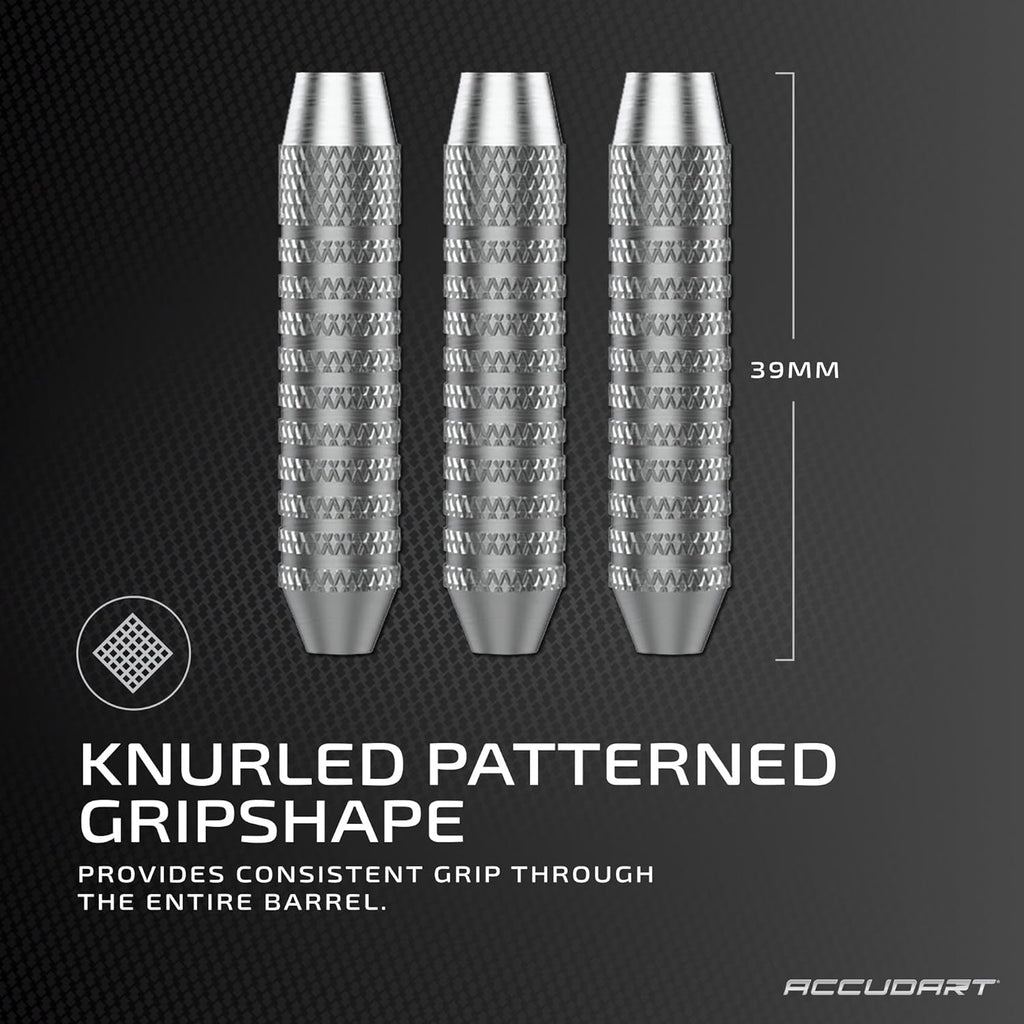 Steel Tip Dart Set 1.0 - Nickel Plated Steel Barrel - Knurled Patterned Grip - Polycarbonate Shafts - Standard Shape Flights