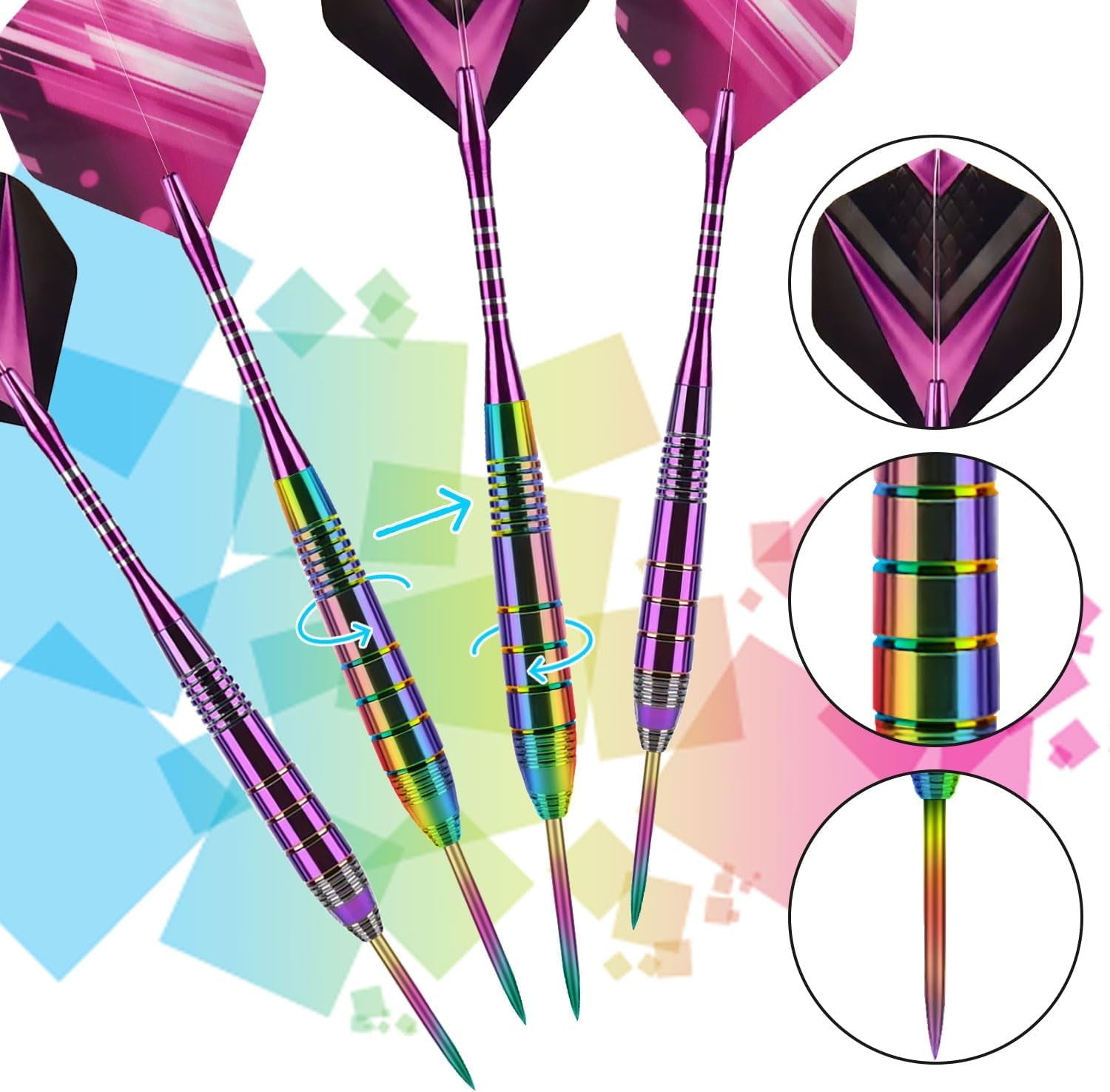 Darts Metal Tip Set 3 Aluminum Shaft Metal Dart Set Professional Darts Plastic Tip Sets + Extra 3 Dart Flights 3 Replace Plastic Shafts Beginner or Professional Darts