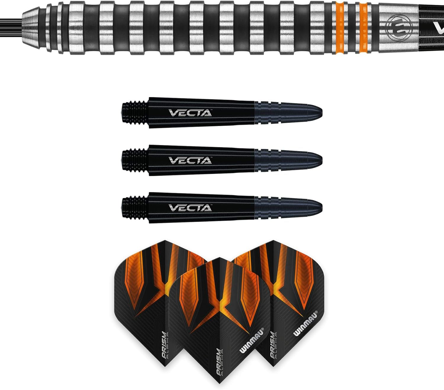 Fury 22-28 Gram Tungsten Darts with Prism Flights and Vecta Shafts (Stems)