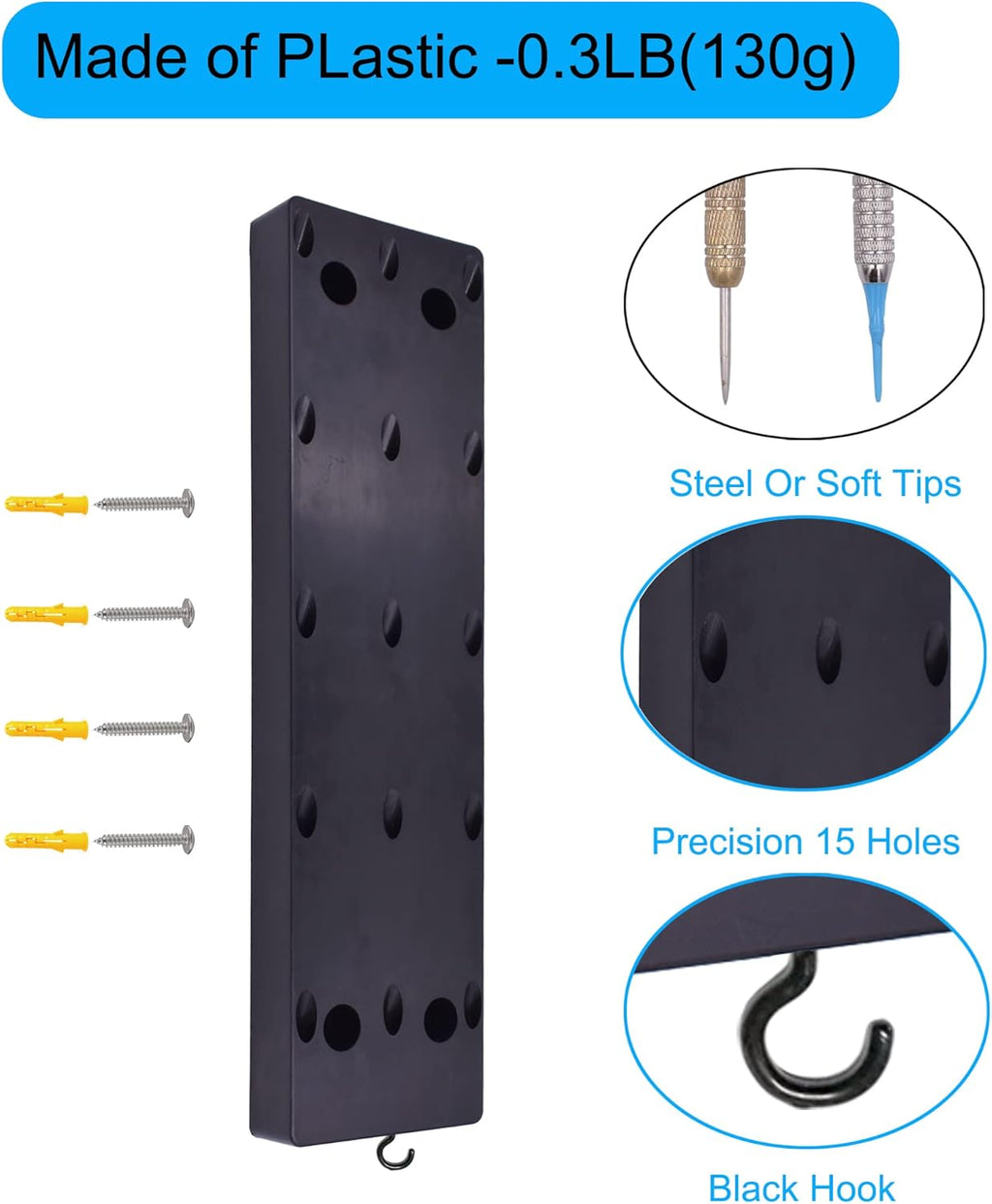 Hand Held Dart Holder/Stand/Caddy - Lightweight -Hold 15 Steel or Soft Tip Darts in Hand