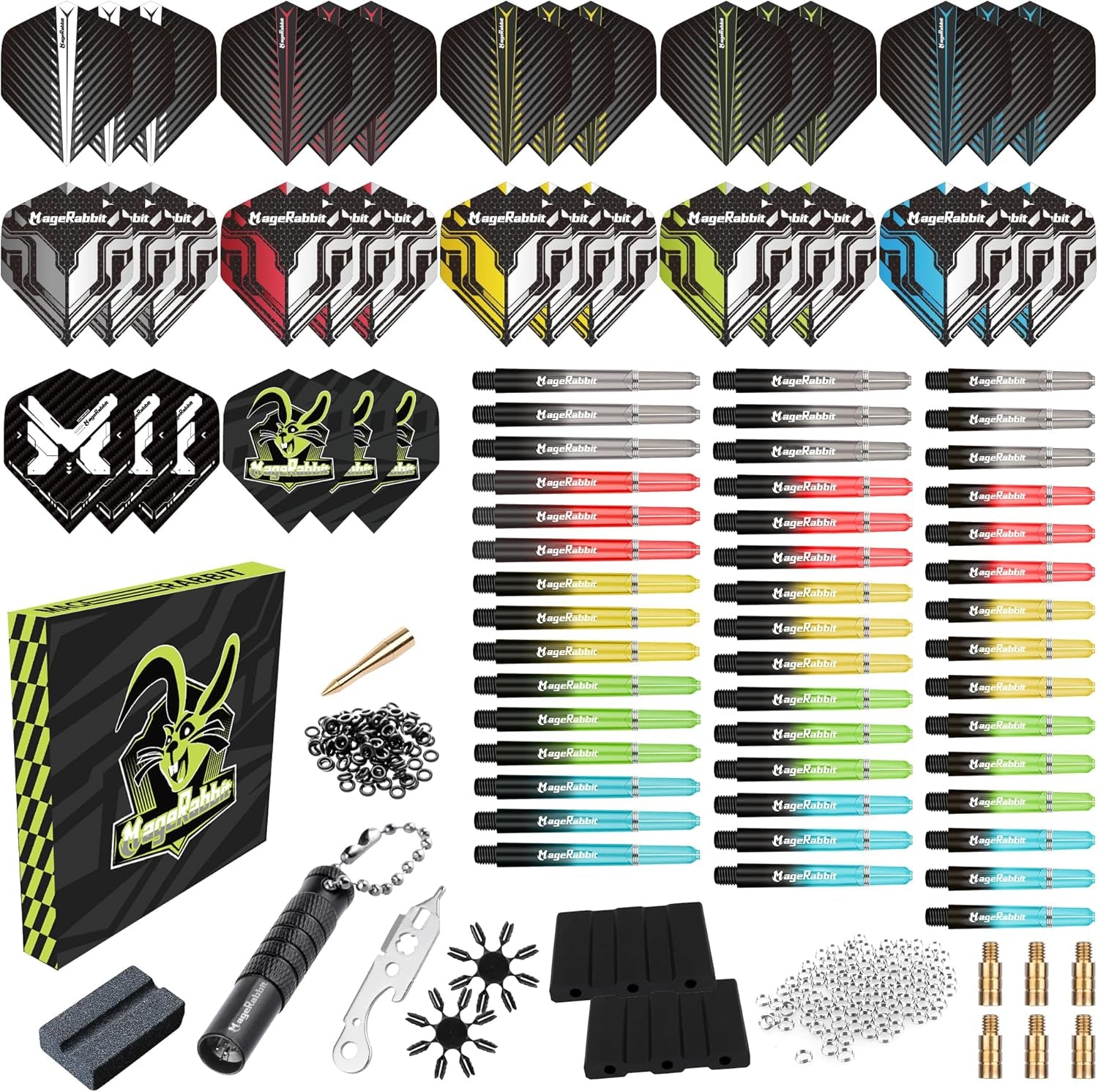 Dart-Zubehör-Set, 36 Dart-Flights, 45 Schäfte, Schärfer, Entferner, 50 Metallringe, 16 Flugschützer, insgesamt 11 Arten von Dart-Zubehör