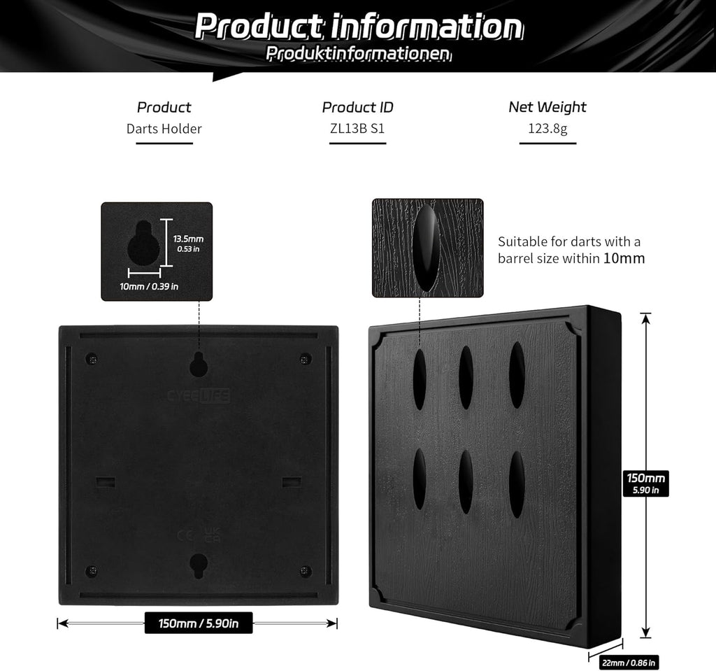 Wall Mounted Darts Holder/Stand,Dart Case Displays 6 Set of Steel/Soft Tip Darts,Compatible with All Sisal & Electronic Dartboards, Surrounds & Cabinets