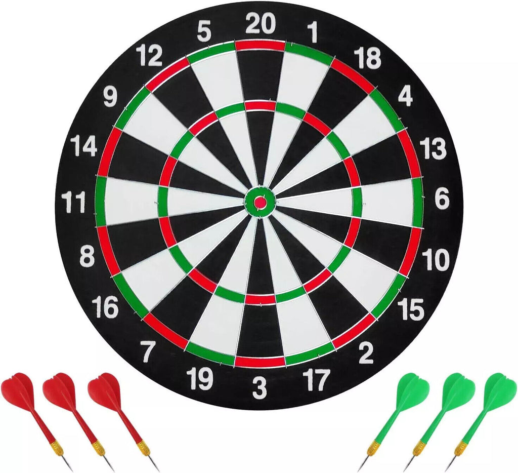 SIZE 17 DARTBOARD SET 6 DARTS FAMILY DART BOARD GAME ADULTS KIDS XMAS