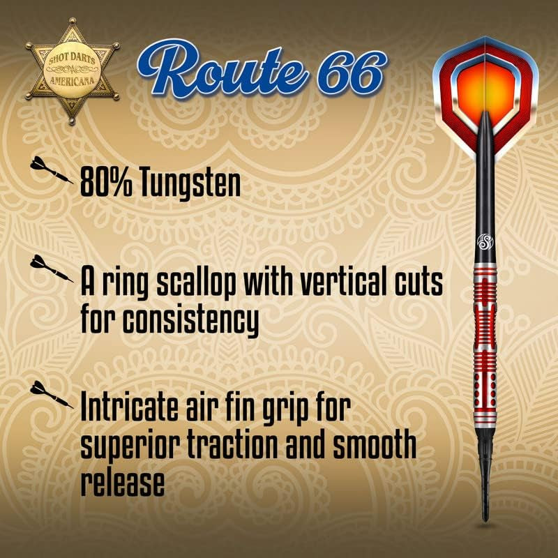 Americana Route 66 Soft Tip Dart Set 80% Tungsten Pro Throwing Darts Soft Tip Set Professional – Made in New Zealand – Designed Dart Flights for Women & Men – Plastic Tip Bar Darts for Adults