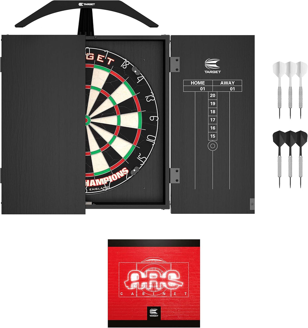 Arc Dartboard Lighting System Home Cabinet Set - Includes World Champions Dartboard and 2 Sets of Darts, Black