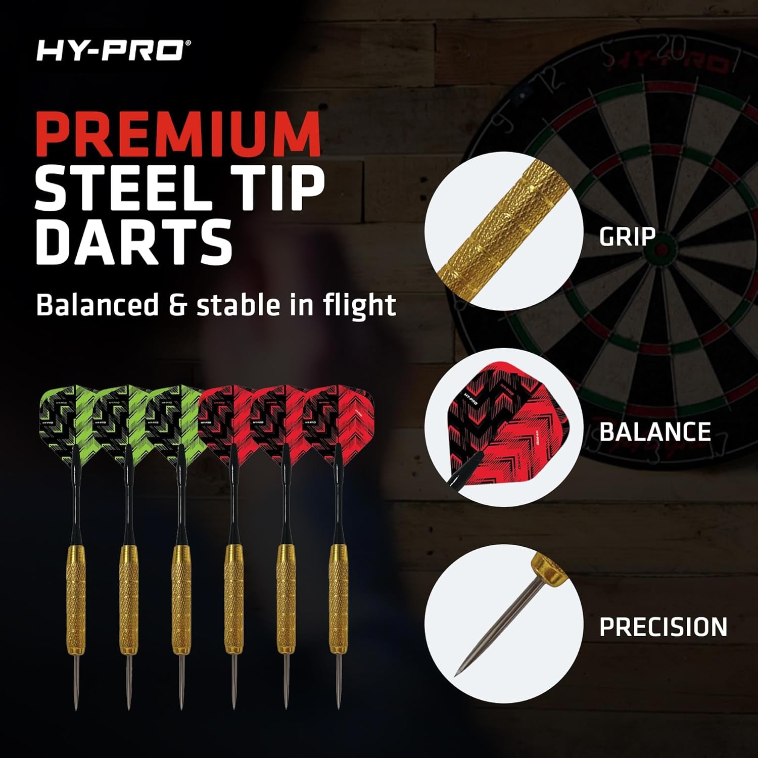 Topflight Dart Board Set – Professional Dartboard With Sisal Surface, Staple-Free Bullseye, Movable Wire, 6x 18g Steel Tip Darts, Wall Mount Kit, Indoor or Outdoor Use for Adults and Kids