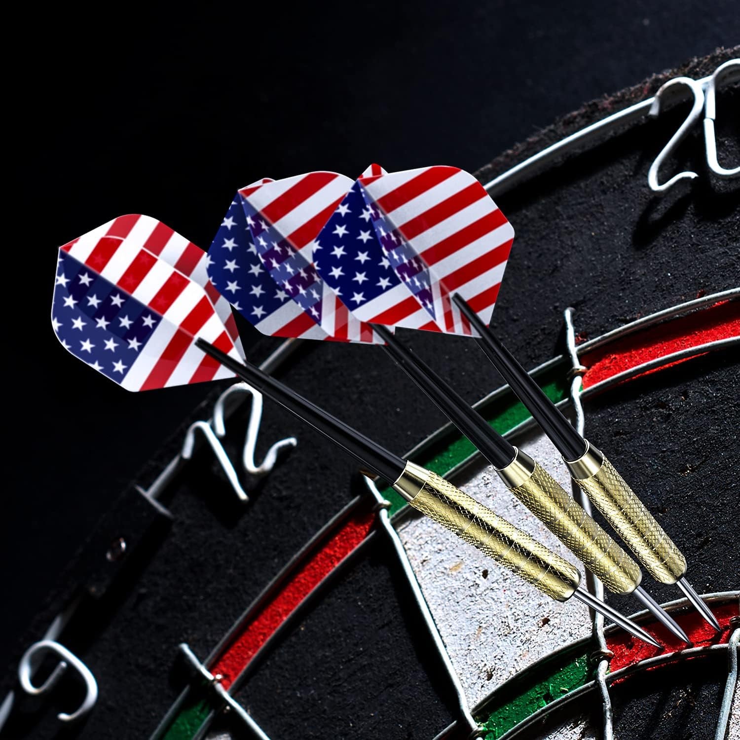 12 Pcs Steel Tip Darts, Professional 17g Metal Darts Set with 4 Style National Flag Flights and 3 Free PVC Darts Stems, Beginner or Professional Darts