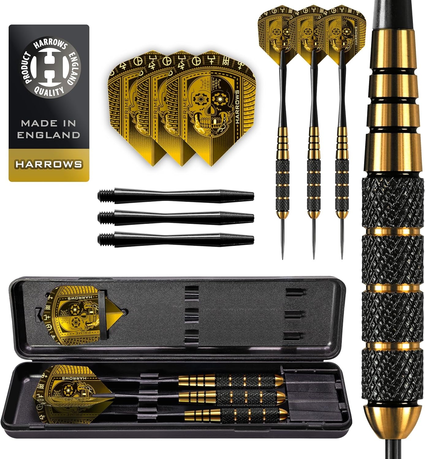 Voodoo Brass Steel Tip Darts Set 19g, 21g, 23g, 25g & 27g - Professional Darts Set - Includes Speedline shafts, Marathon Gold Flights & Travel Case