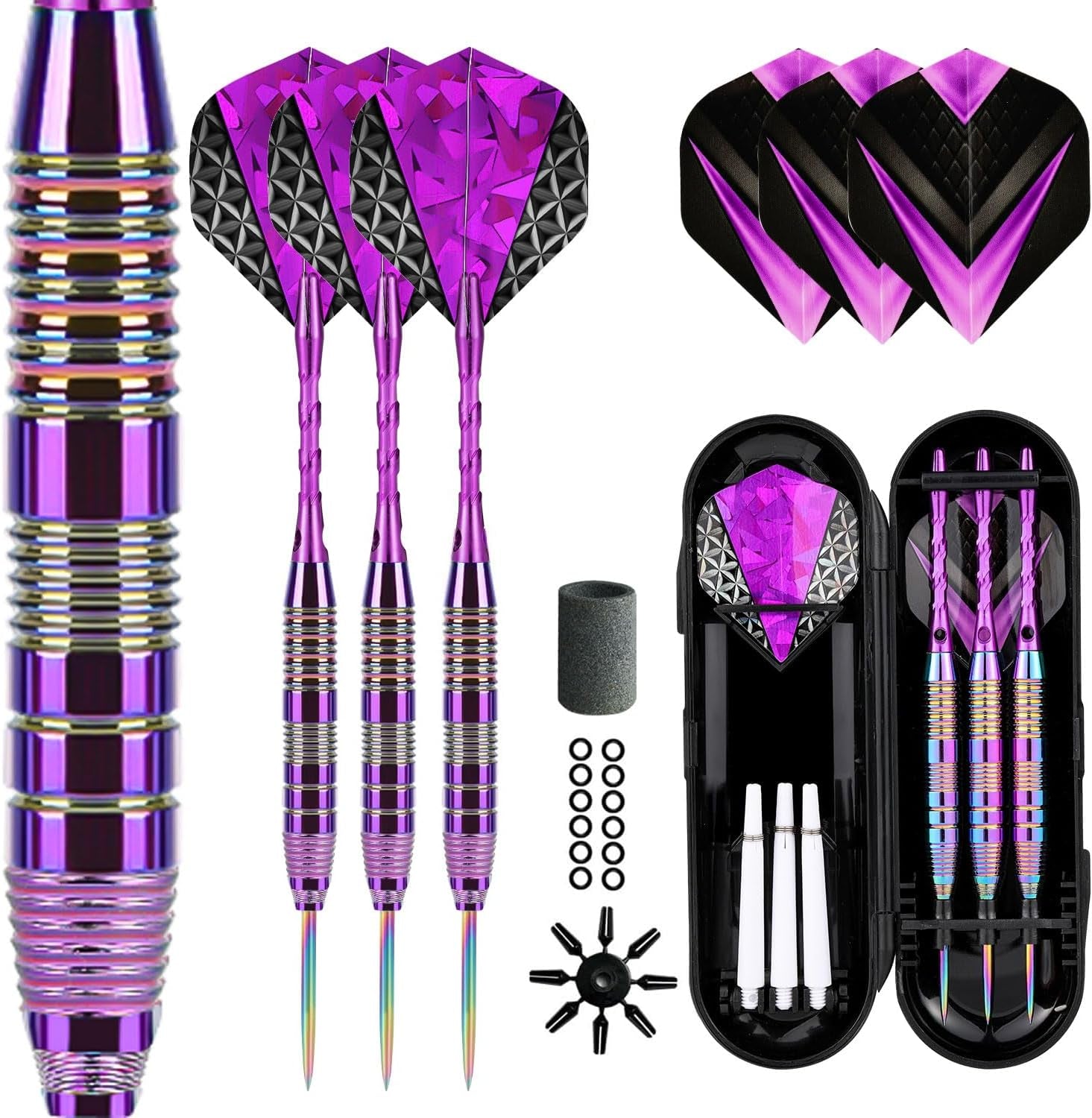 Darts Metal Tip Set 3 Aluminum Shaft Metal Dart Set Professional Darts Plastic Tip Sets + Extra 3 Dart Flights 3 Replace Plastic Shafts Beginner or Professional Darts