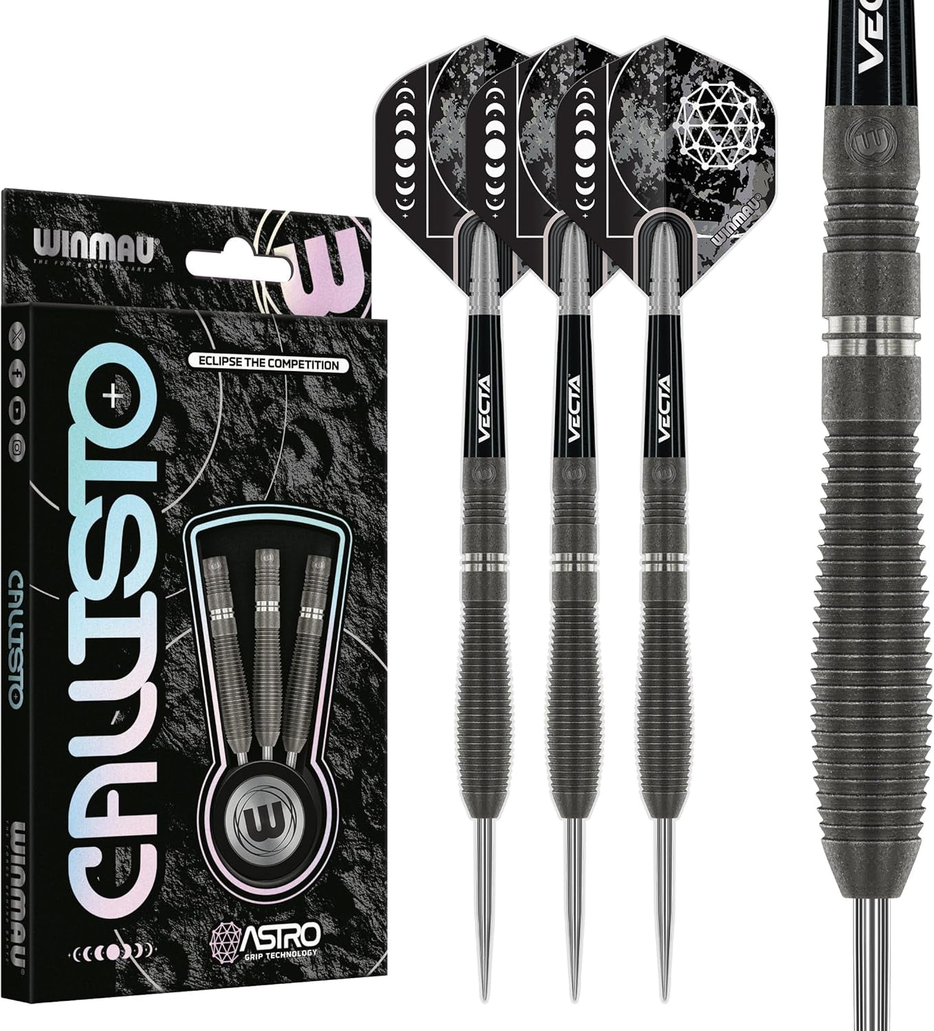 Darts Callisto Series 90% Professional Tungsten Steel Tip Darts Set with Dart Flights and Dart Shafts (Stems) - Available in Three Styles - 22g, 23g, 24g, 25g & 26g Dart