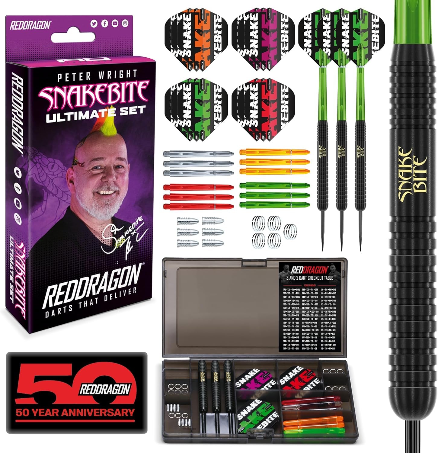 Ultimate 50 Piece Darts Set, Peter Wright Snakebite and Gerwyn Price