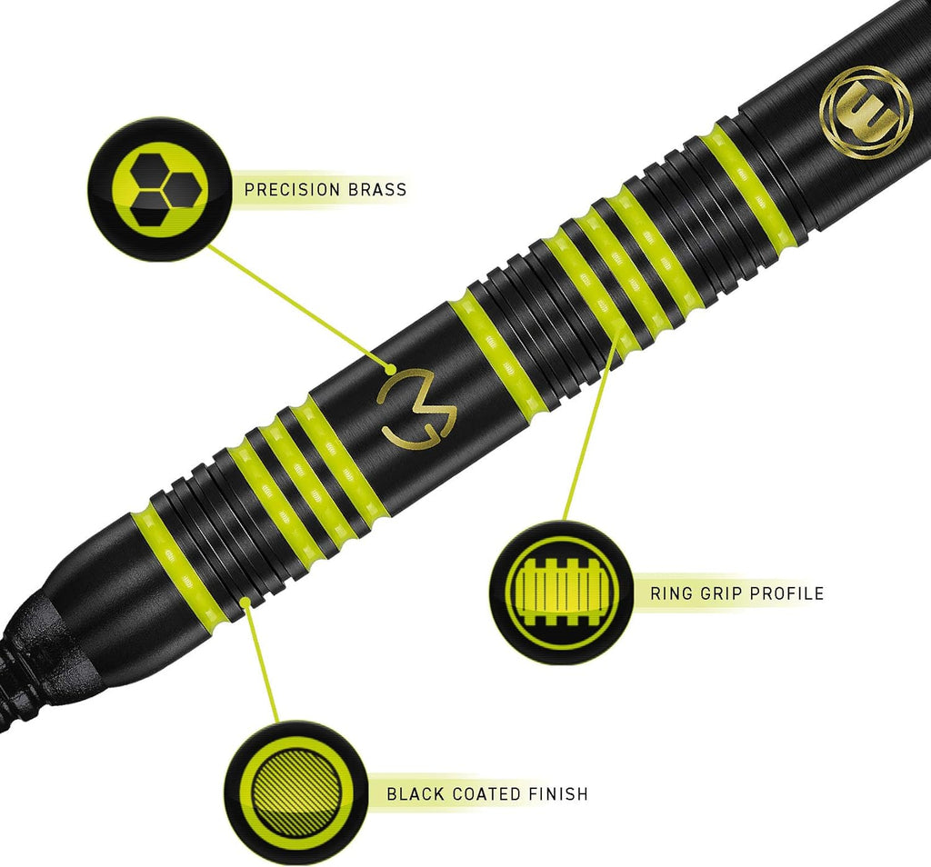 Michael Van Gerwen MvG Ambition Professional Brass Darts Set with Flights and Shafts Available in Steeltip and Softip