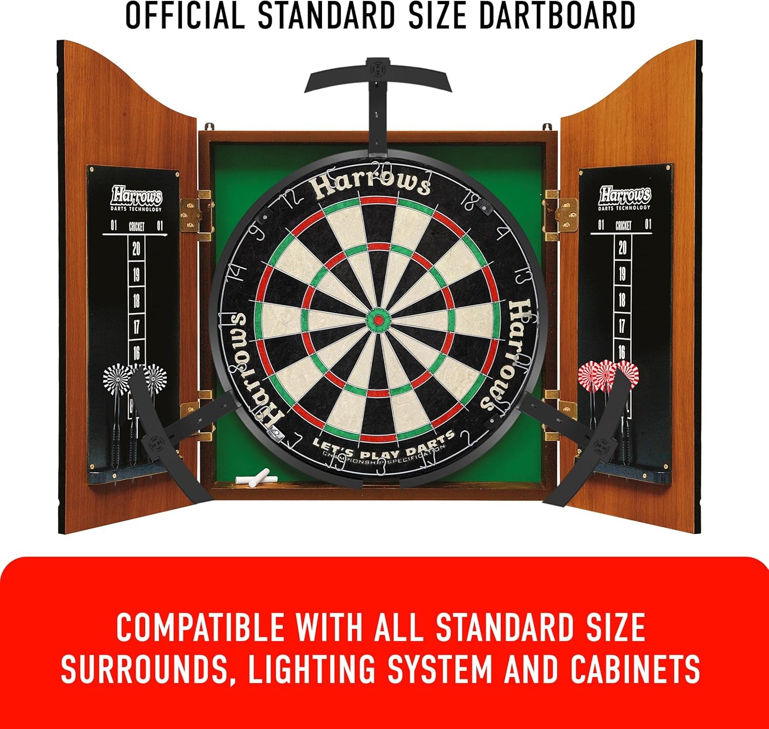 Dart Board Let’s Play Set, Dartboard Official Size I Darts Board with 6 Darts I Compatible with Dart Board Stand, Dart Board Lighting, Dartboard Cabinet I 6 Darts Set with Board