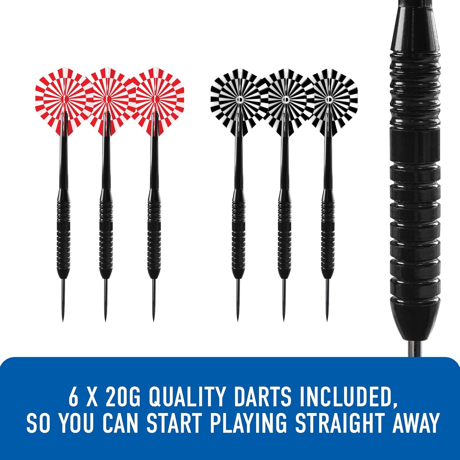 Dart Board Let’s Play Set, Dartboard Official Size I Darts Board with 6 Darts I Compatible with Dart Board Stand, Dart Board Lighting, Dartboard Cabinet I 6 Darts Set with Board