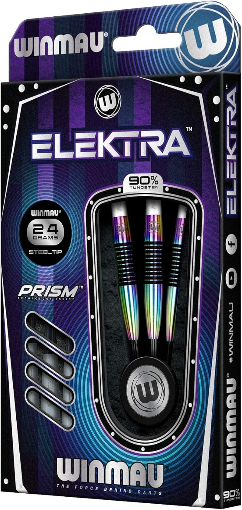 Elektra 90% Tungsten Darts with Prism Flights and Vecta Shafts (Stems) 22g-24g-26g weights available - Urban Grip - Match Weighed - Streamline Torpedo Profile