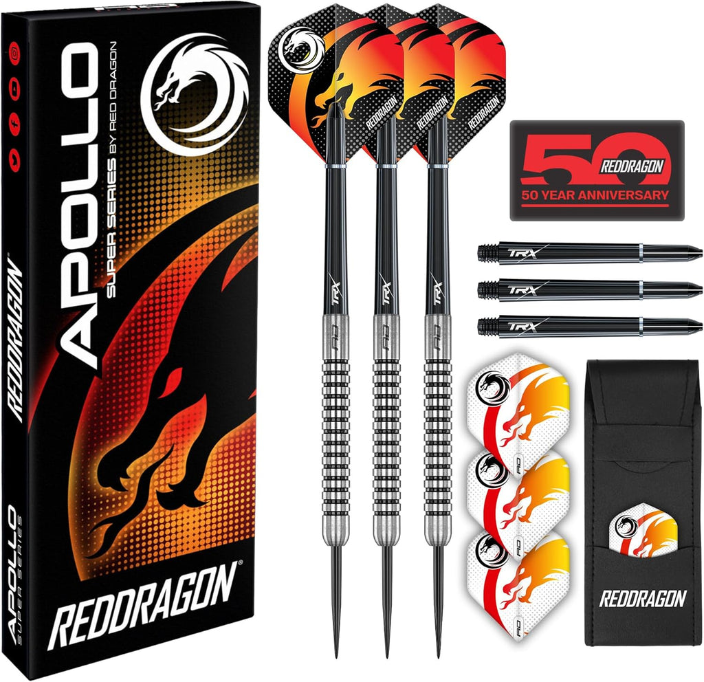 Apollo 23g Steeltip Darts Set with Dart Flights and Dart Shafts (Stems) Including Darts Wallet
