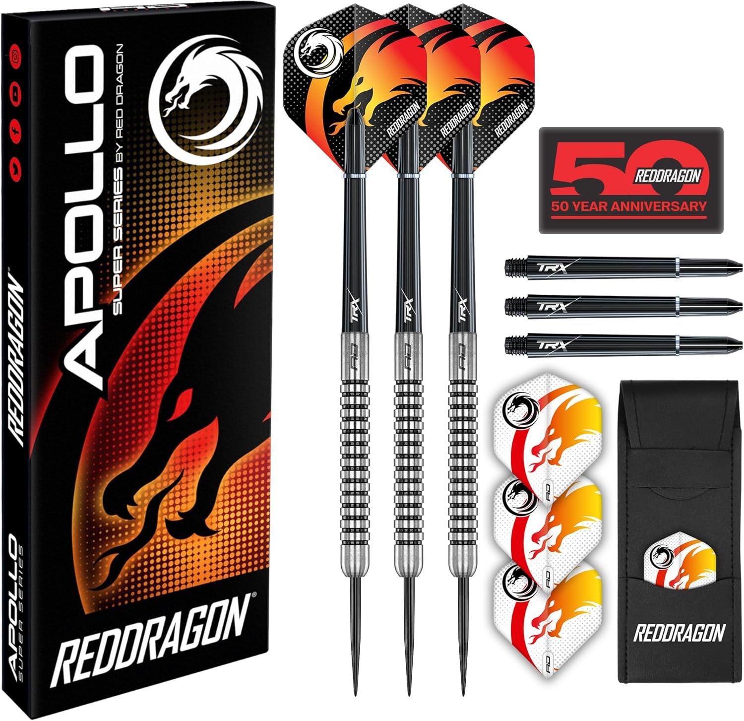 Apollo 23g Steeltip Darts Set with Dart Flights and Dart Shafts (Stems) Including Darts Wallet