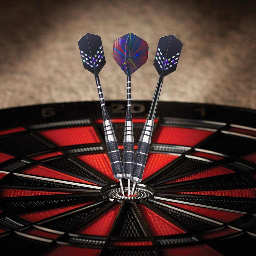 Steel Tip Darts Set 12 Pack 22 Grams with Nonslip Iron Barrel Aluminum Dart Shafts 2 Style Flights and Darts Sharpener, Gift Box