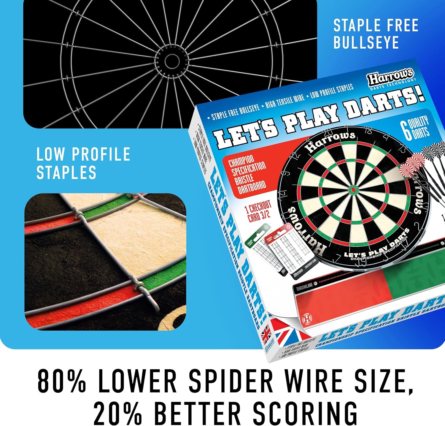 Dart Board Let’s Play Set, Dartboard Official Size I Darts Board with 6 Darts I Compatible with Dart Board Stand, Dart Board Lighting, Dartboard Cabinet I 6 Darts Set with Board