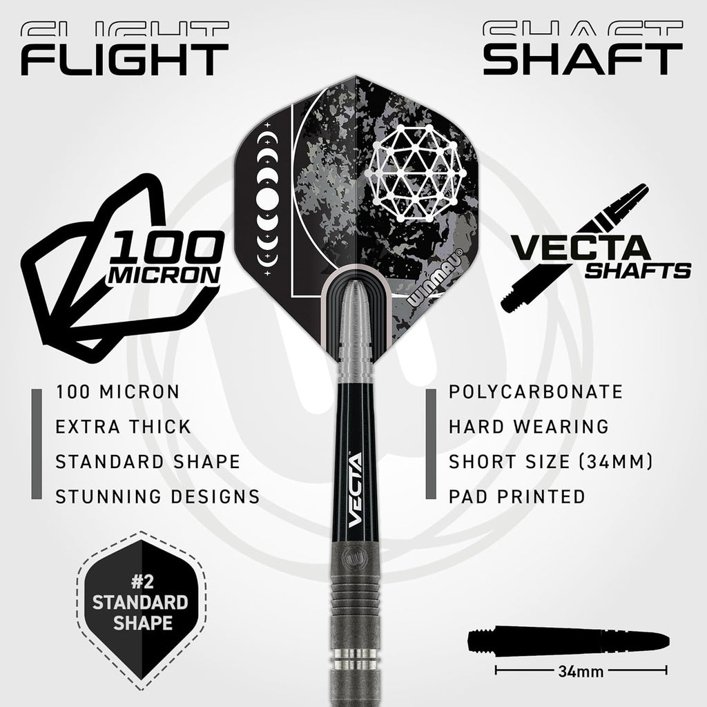 Darts Callisto Series 90% Professional Tungsten Steel Tip Darts Set with Dart Flights and Dart Shafts (Stems) - Available in Three Styles - 22g, 23g, 24g, 25g & 26g Dart