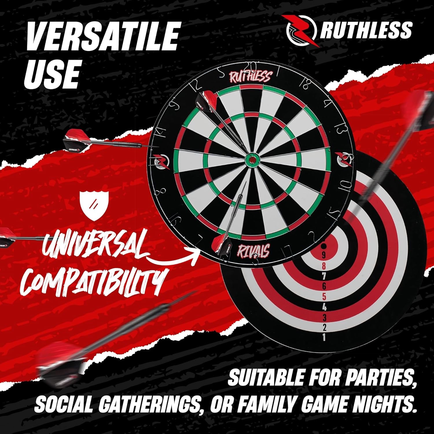Rivals Family Dart Board Game | 18*1 Double Sided Dartboard Set Including 2 Sets of Darts (DB074)