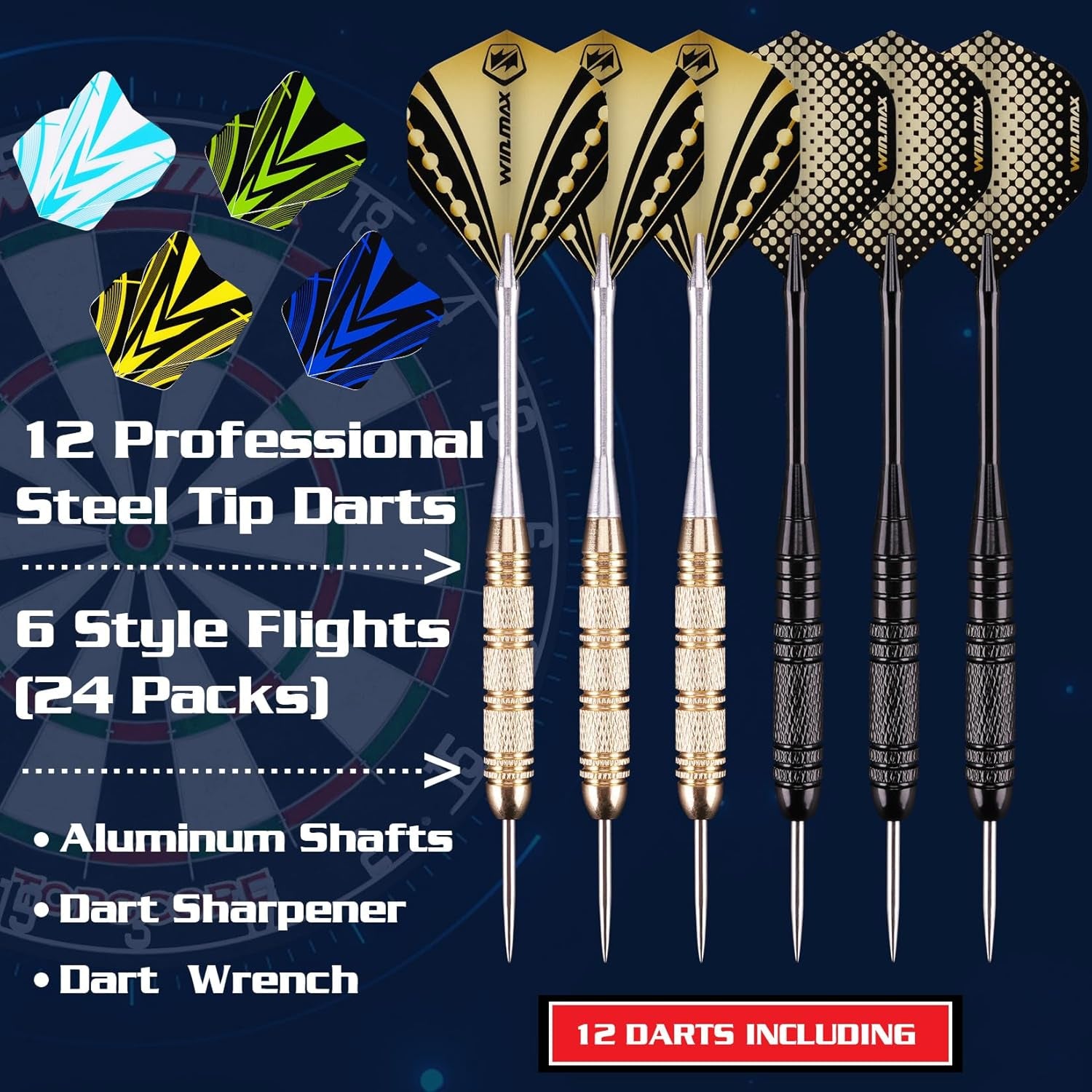 Dart Board - Dartboard Dart Boards for Adults Bristle Steel Tip Dartboard Set with 12 Darts Metal Tip