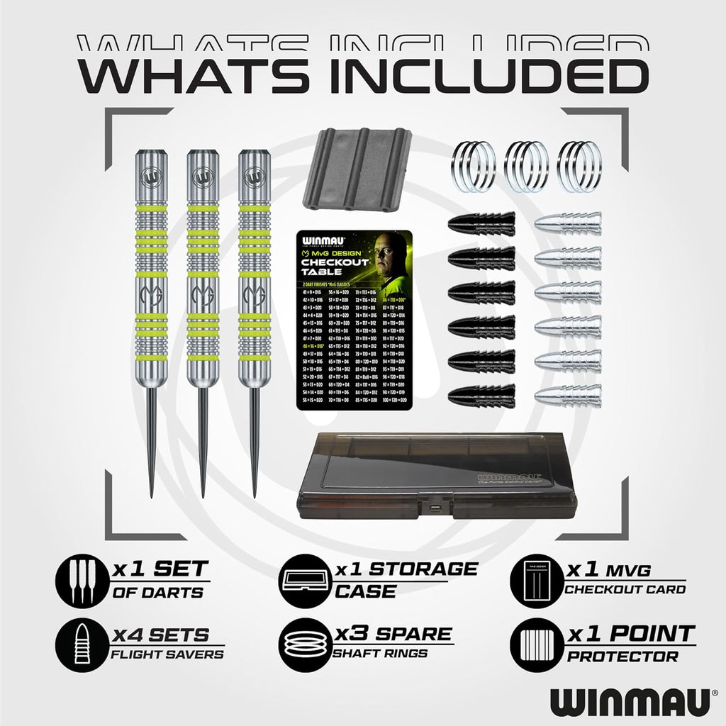 - Professional Player - Michael Van Gerwen MvG Gift Set - 50 Piece Professional Darts Set - Includes 4 Sets of Stems, 4 Sets of Flights and Accessories - 18g Soft Tip or 20g Steel Tip Dart
